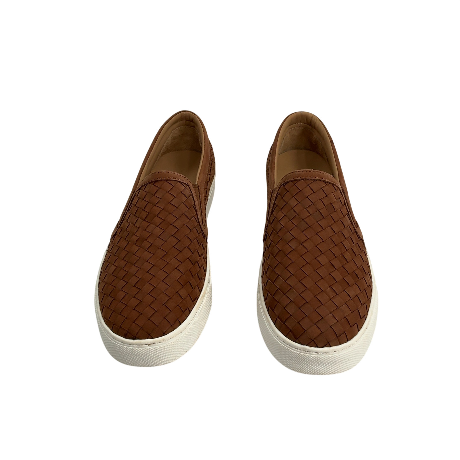 Quince Women 100% Handwoven Leather Slip On Sneaker Brown 9