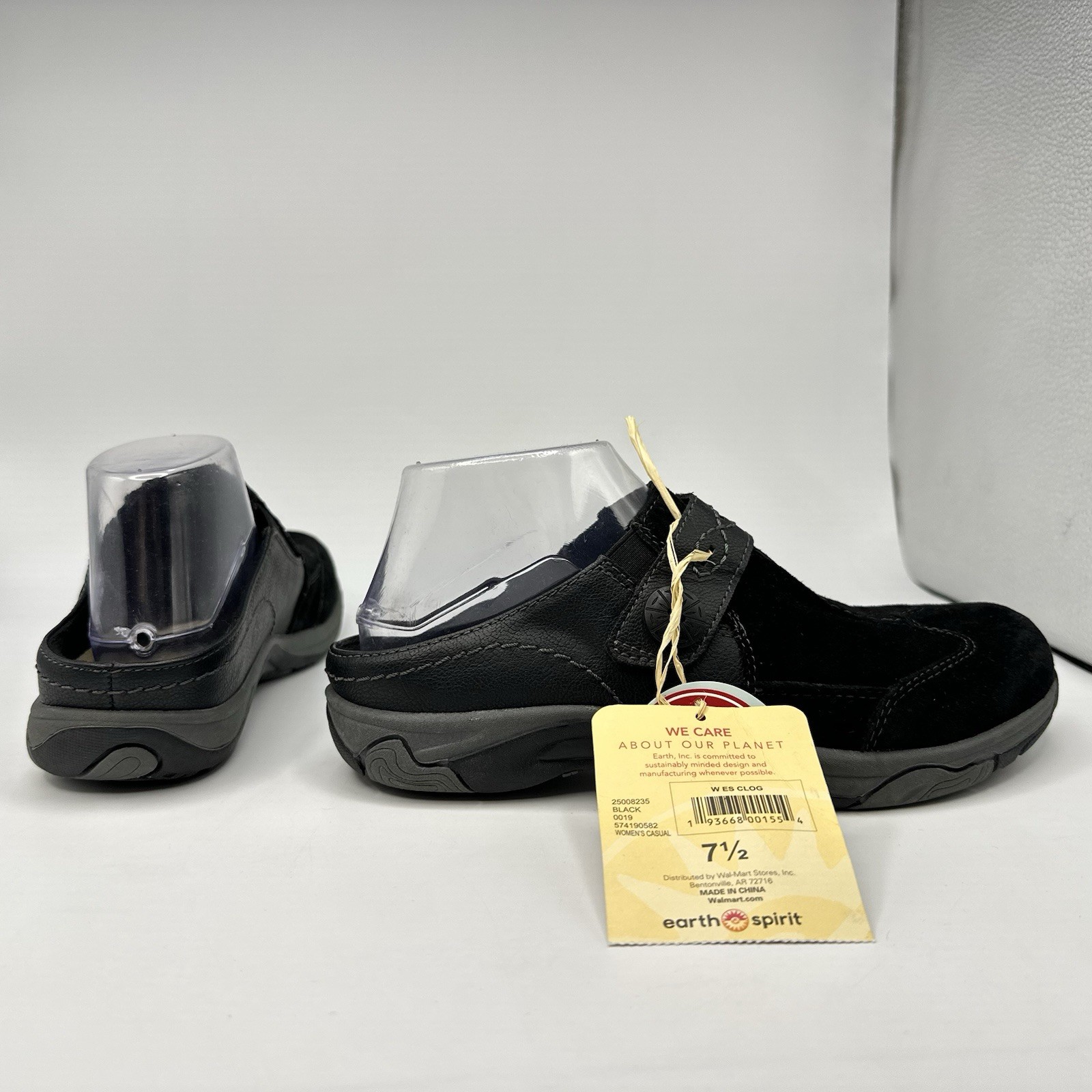 Earth Spirit Clog Women 7.5 Black Suede Strap Clog Gelron Slip On Mule