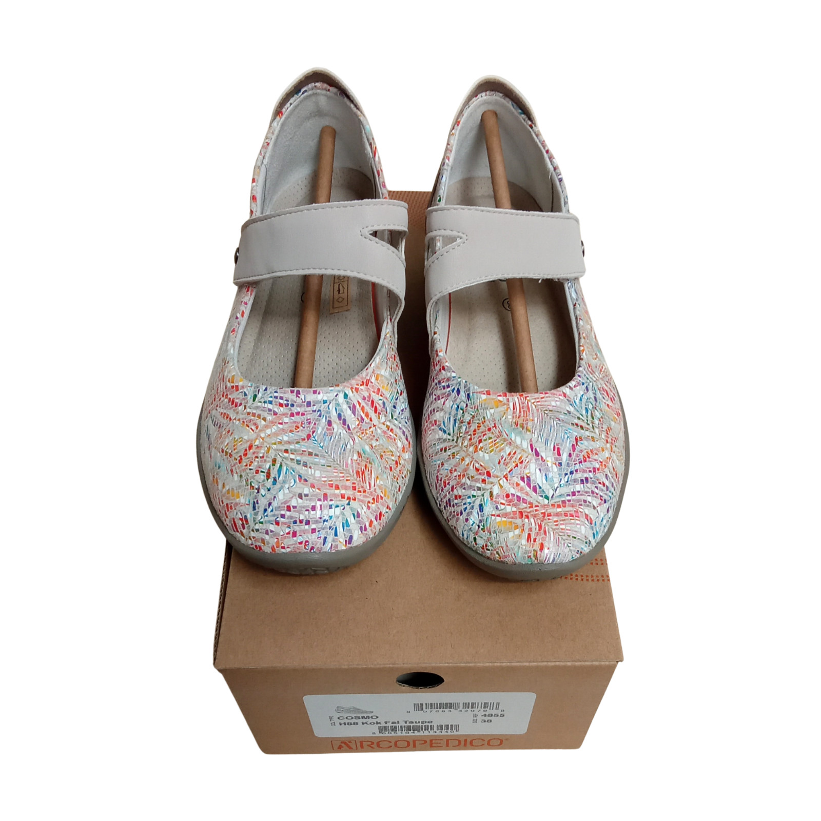 Arcopedico Cosmo Mary Jane, White with Multi Color, Sz 7-7.5