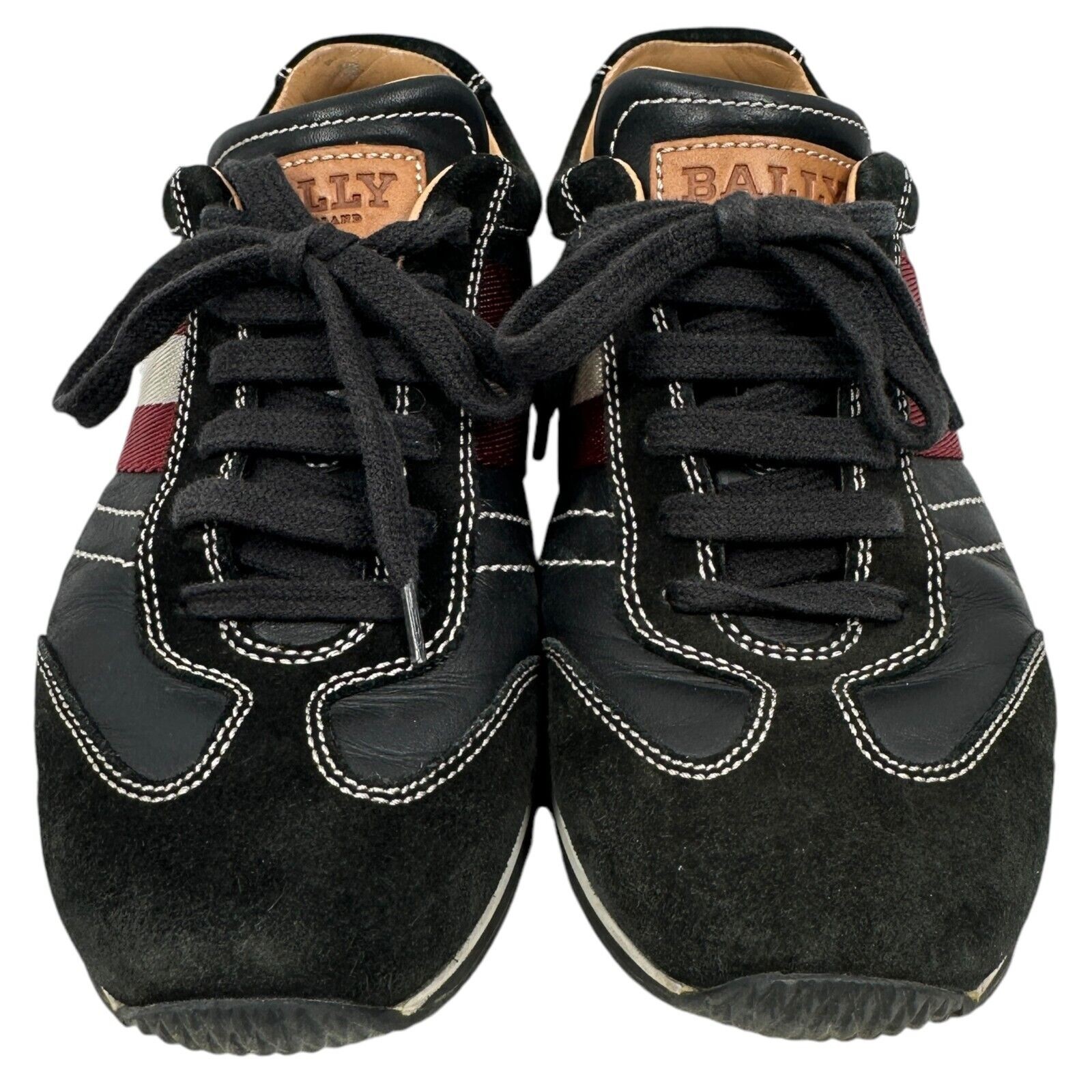 Bally Alexane Low Top Sneaker Women’s US 6 M Black Red Stripe Shoes 36.5 E Lace