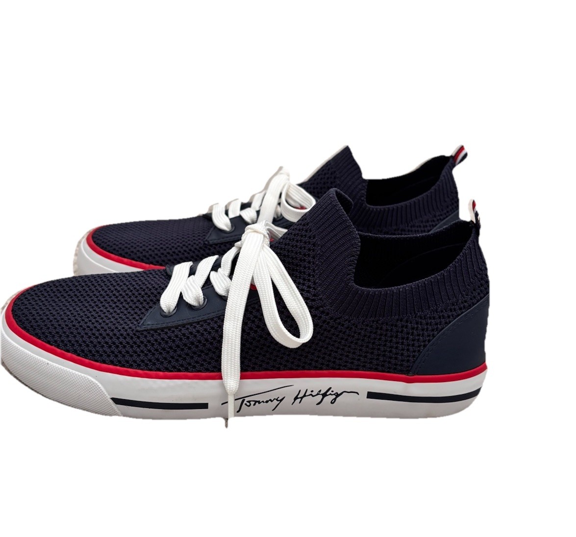 Tommy Hilfiger Navy Gessie Stretch Knit Sneaker size 8 M EUC