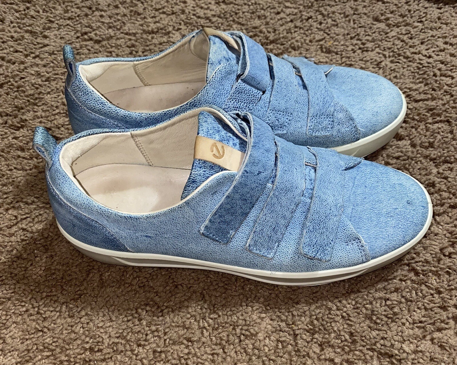 ECCO Soft 8 3-Strap Blue Women’s Size 10 Shoes EU 41 Denim Hook Loop Comfort