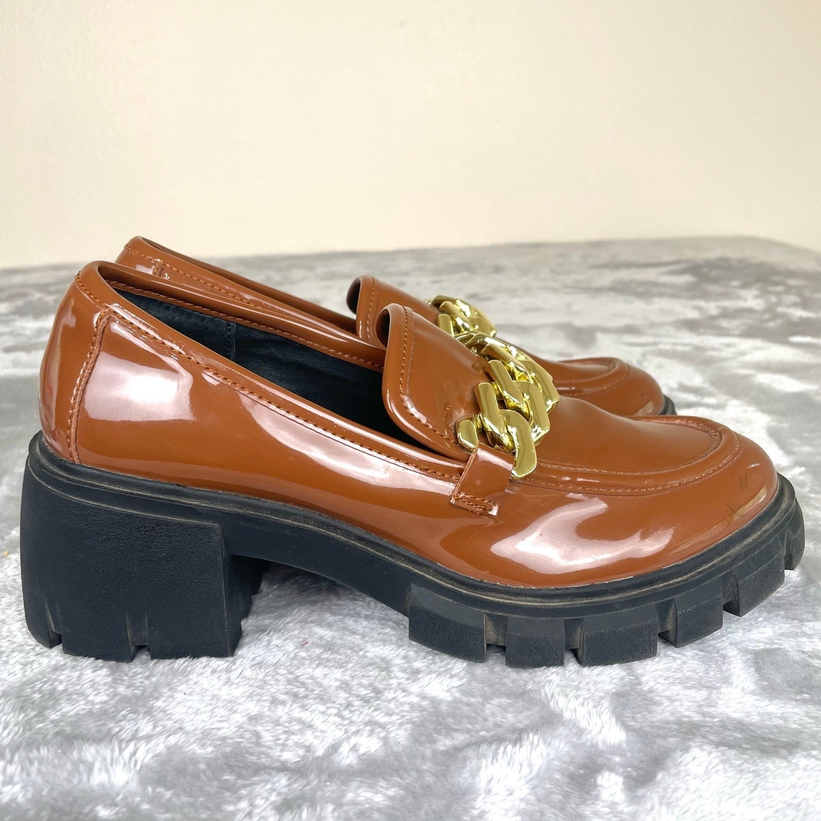 Y2K 90s Madden Girl Loafers Sz 7.5 Brown Chunky Platform Lug Twee Indie Sleeze