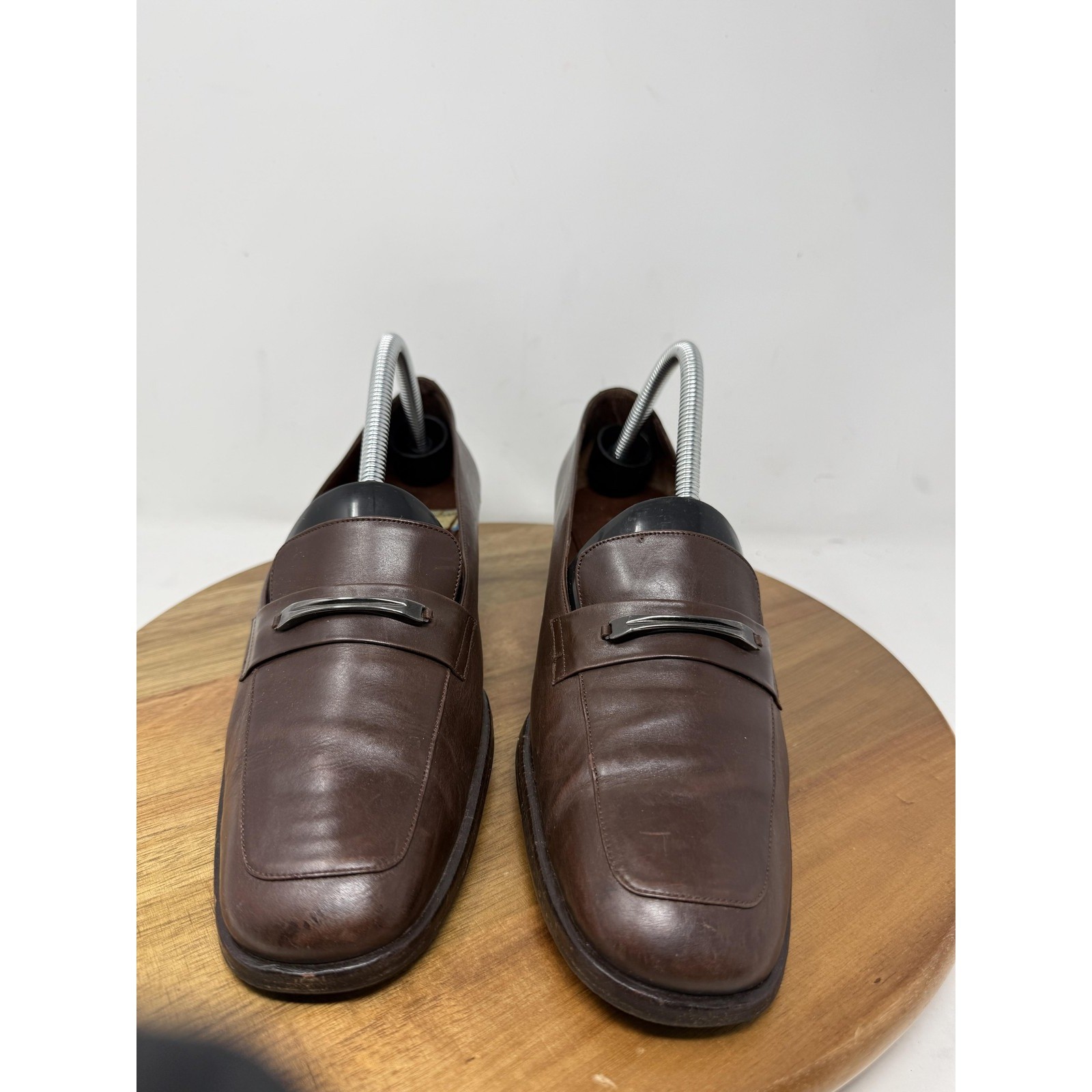 Bally Shoes Mens Size 10.5 Brown Leather Metal Bit Loafers Dress Slip On Vibram