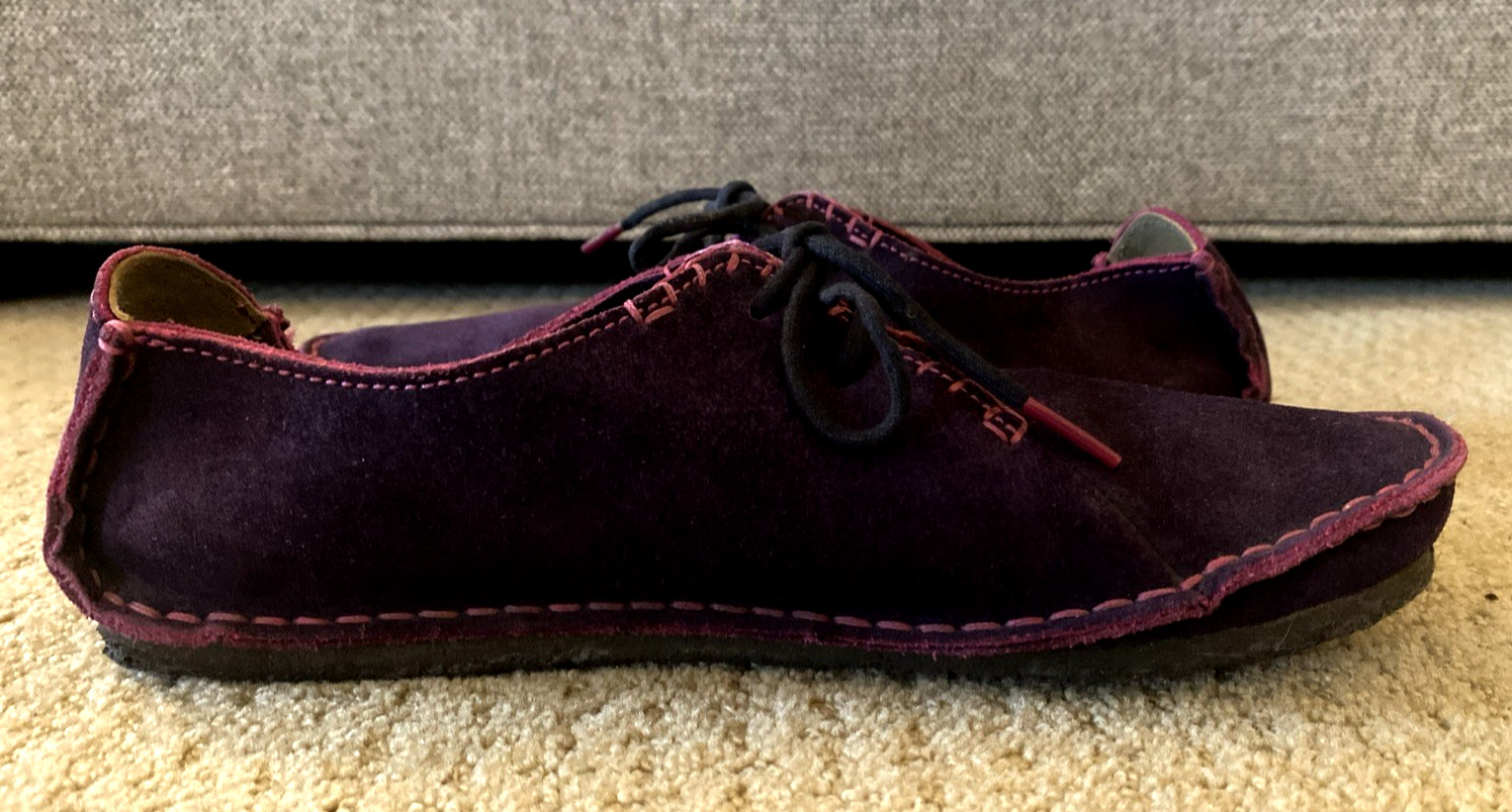 Clarks Faraway Field Shoes Sz 9.5 Purple Suede Lace-Up Casual Crepe Sole