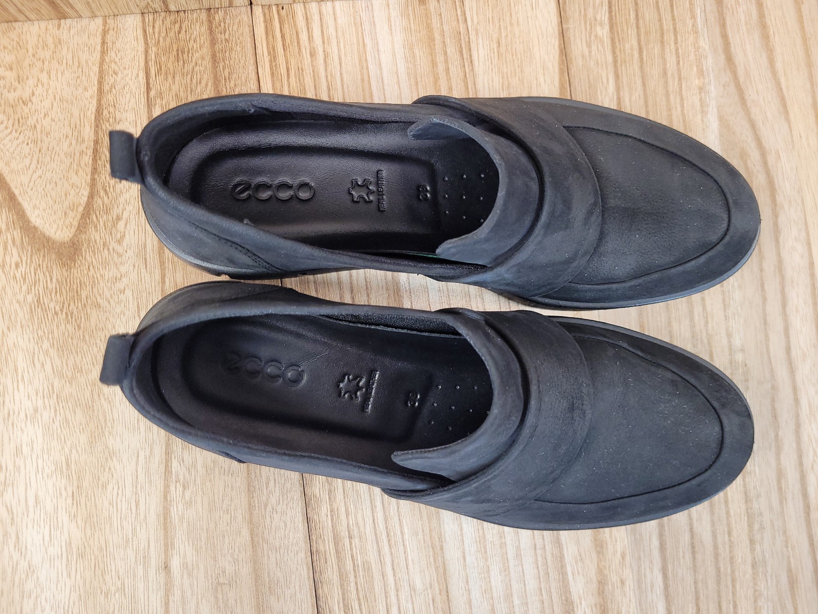 Ecco Bella Stretch Loafers Black Nubuck Slip On Flat Comfy Shoes Womens 8-8.5