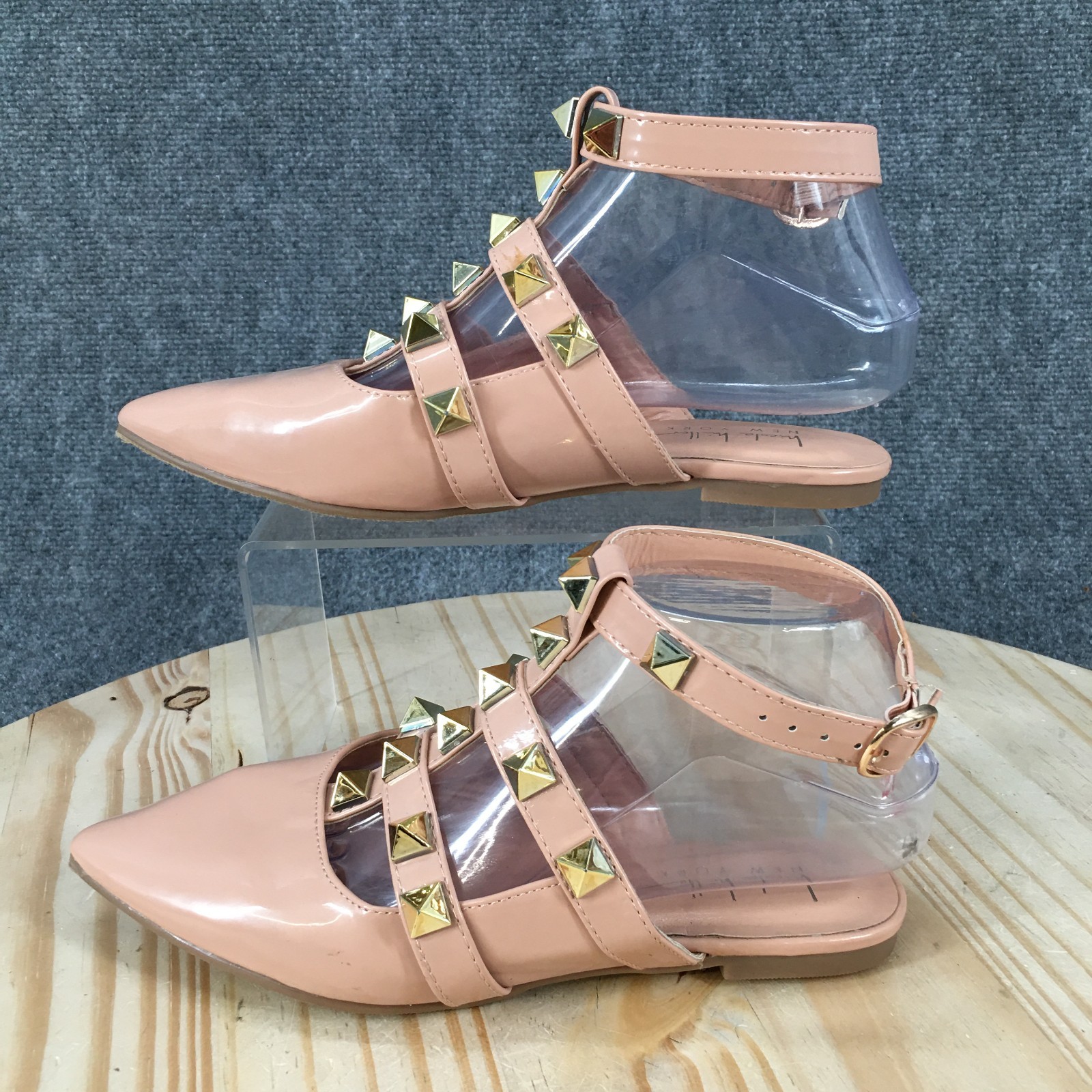 Nicole Miller Shoes Womens 6.5 Ankle Strap Studded Pointed Toe Casual Flats Pink