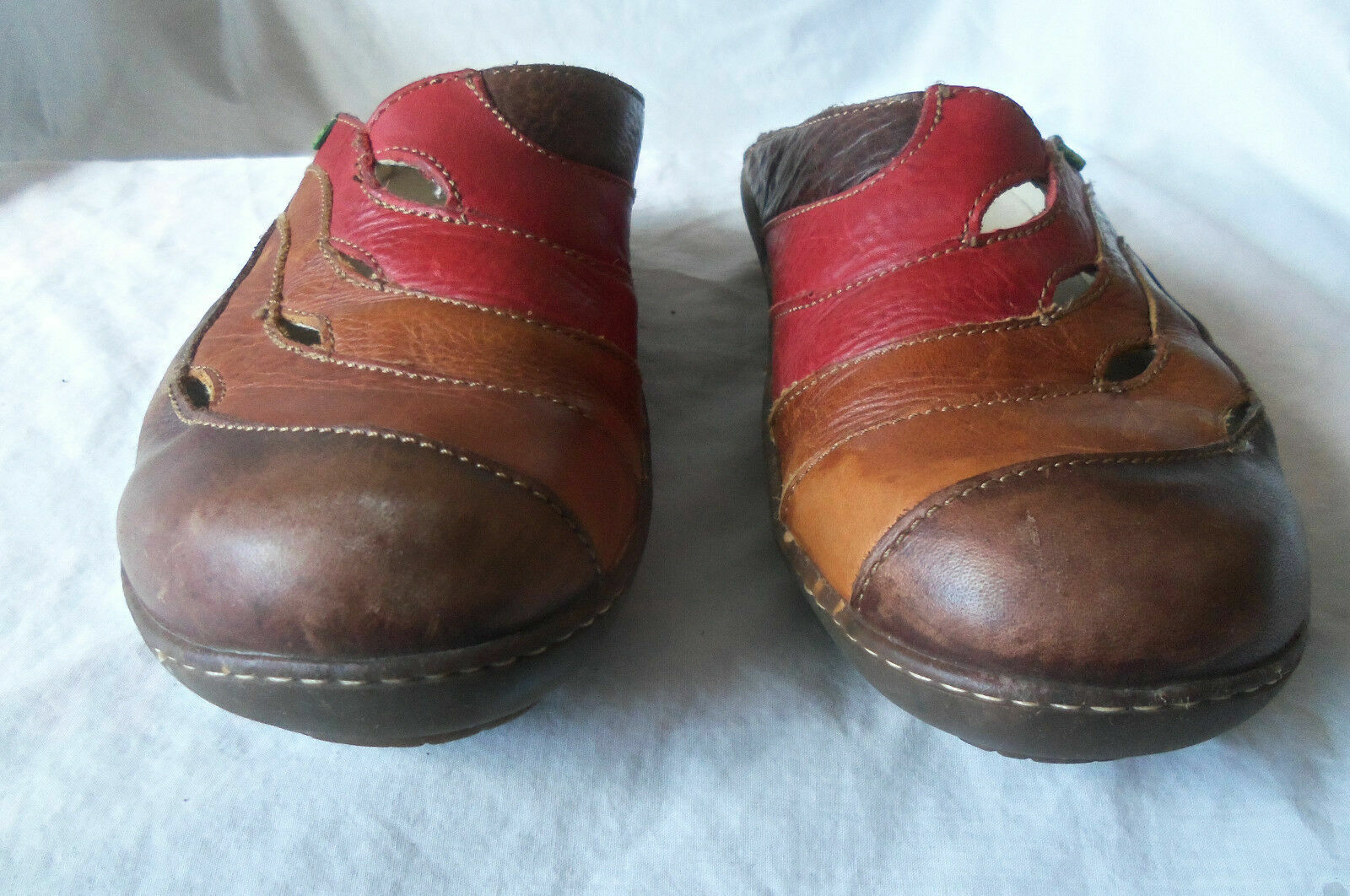 EL NATURALISTA N425 Ginkgo RED BROWN LEATHER STRIPE SLIDES CLOG MULES SHOE 40 8