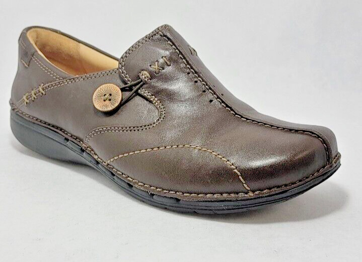 CLARKS Un Structured Un Loop Brown Leather Loafers Walking Shoes Woman SZ 8 M