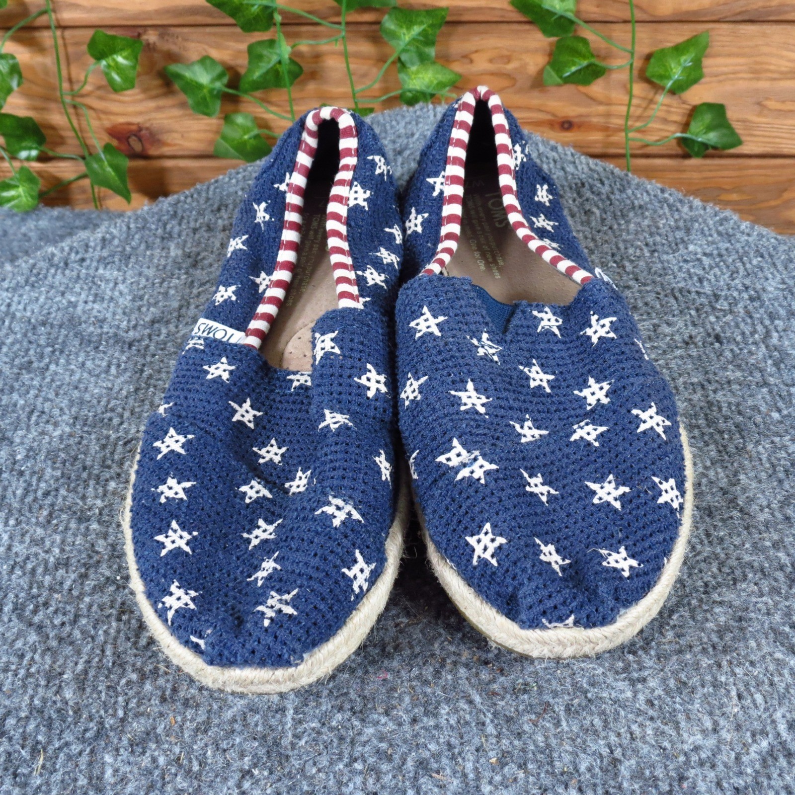 TOMS Classic Freetown Star Women Espadrille Slip On Size 7 Casual Navy Knit Star