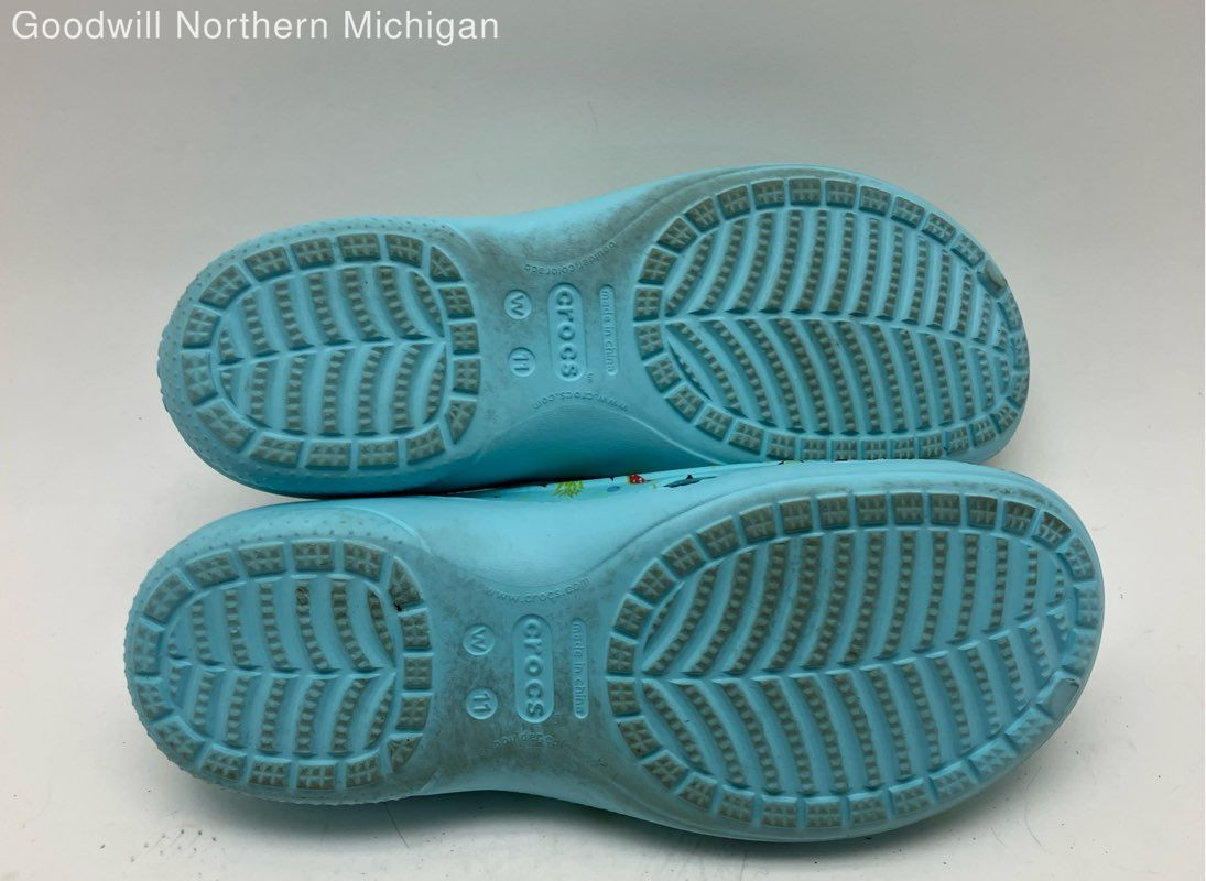 Crocs Springi Slingback Flat Blue Graphic Print Clogs Shoes Women 11