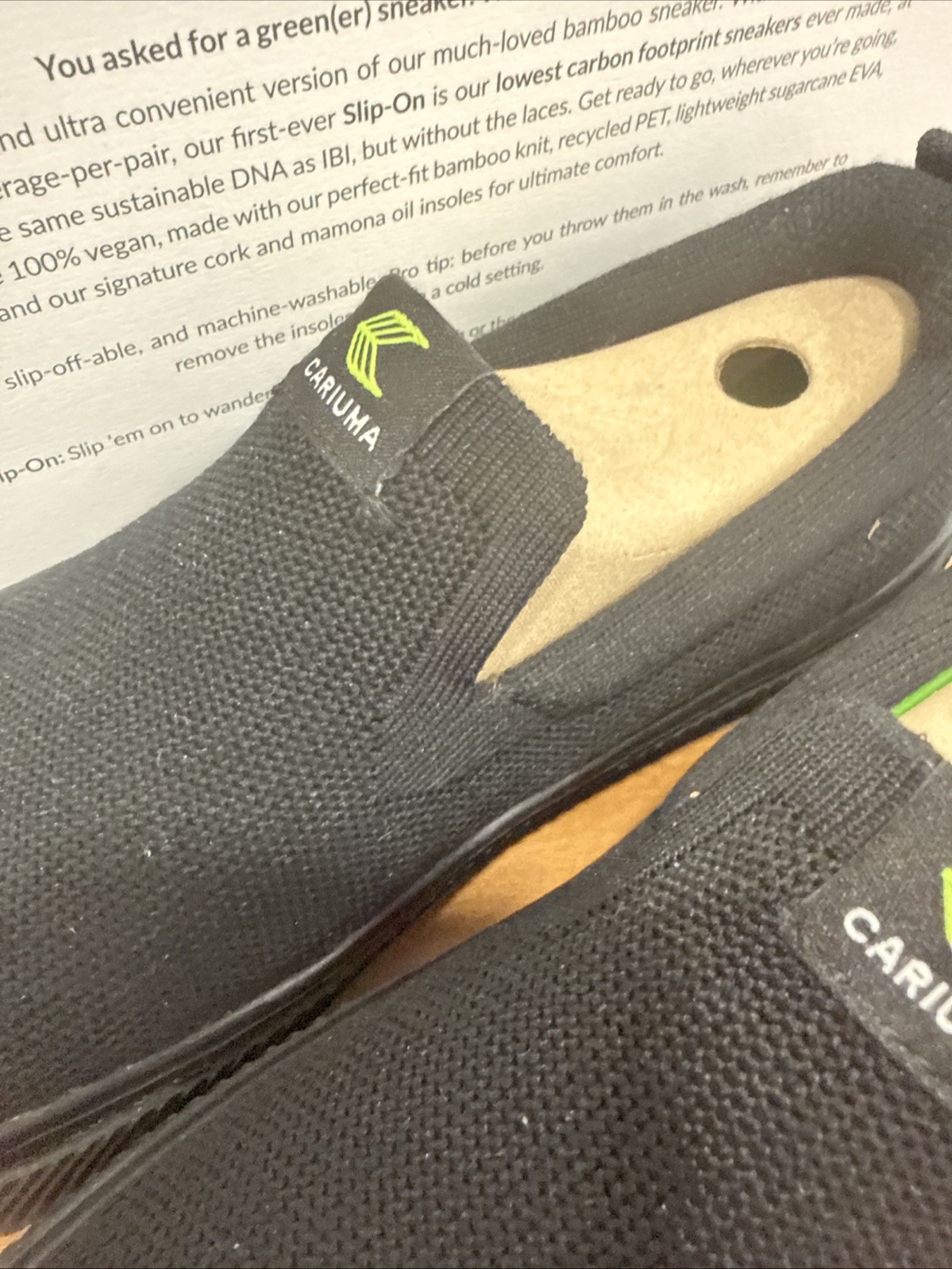 Cariuma Slip On Sneakers IBI Women’s US 7 UK 4.5 Black Knit Sustainable Comfort