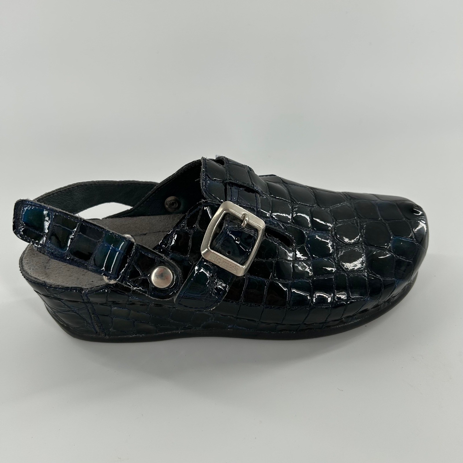 90’s Helle by Romu’s Patent Crocodile Print Slingback Clogs Mules Shoes Size 36