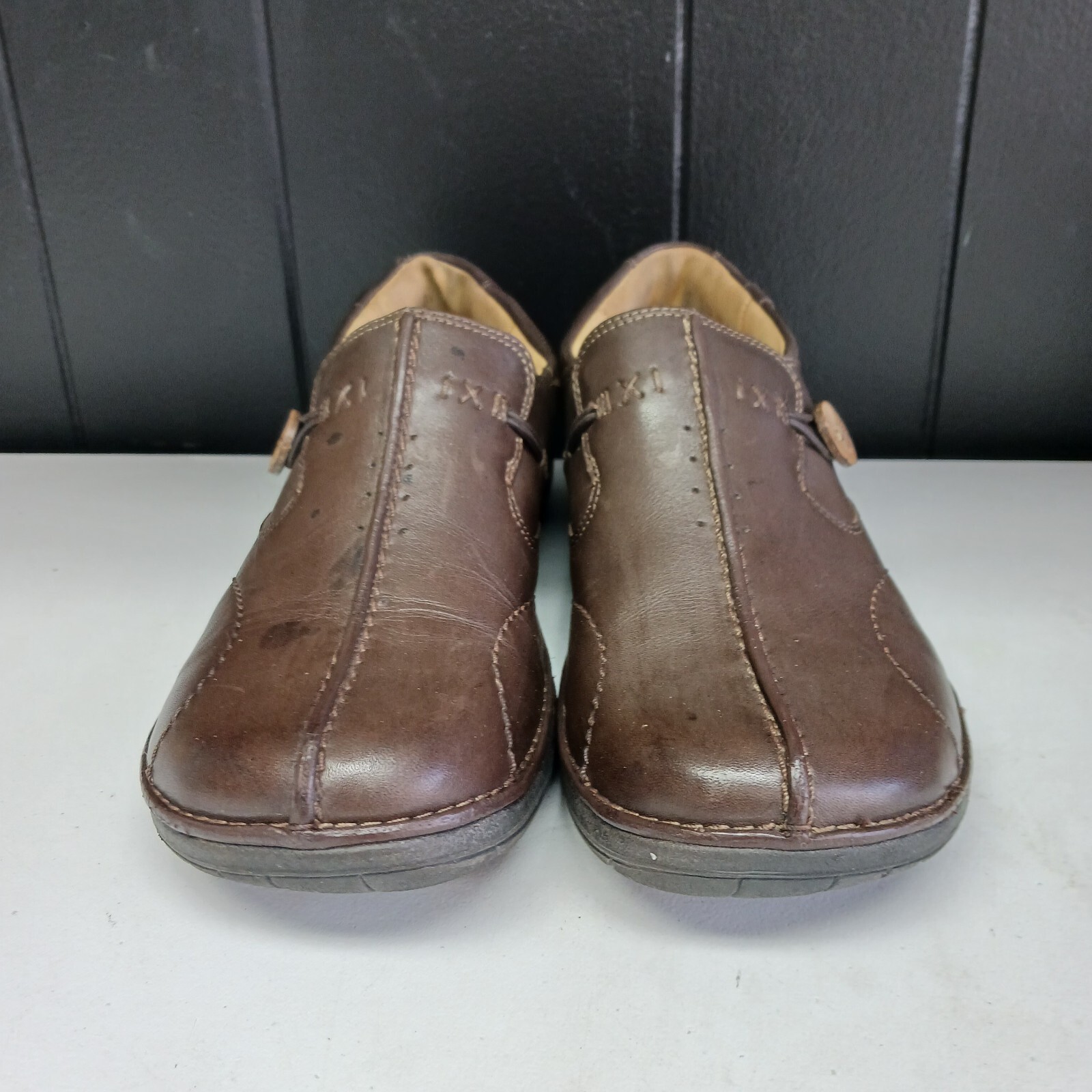 Clarks Unstructured 15764 Slip On Loafer Shoes Brown Leather Womens Size 7.5