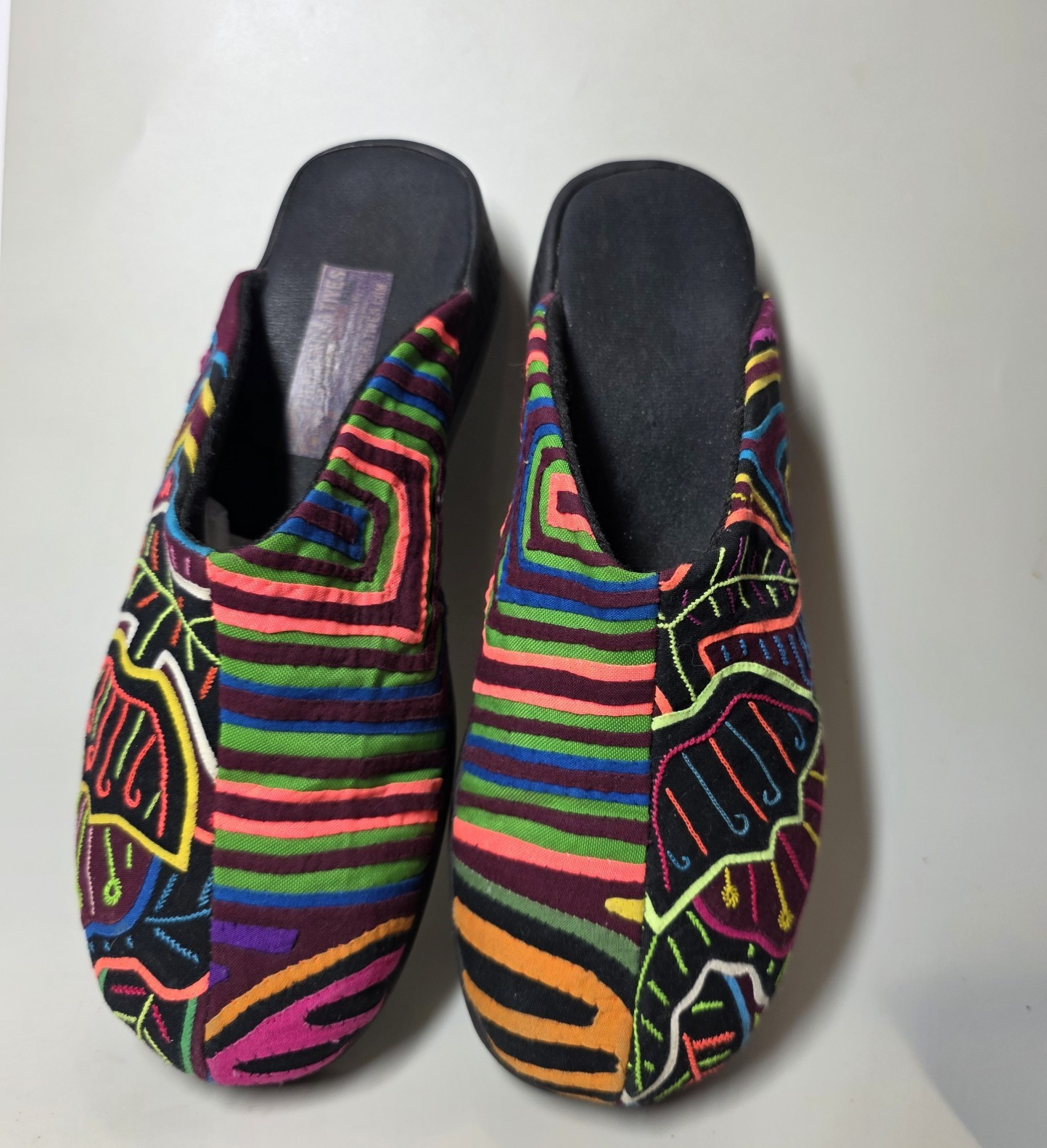 Tracking Natives Handmade Mola Embroidered Mule Shoes Colombia 39 8.5-9