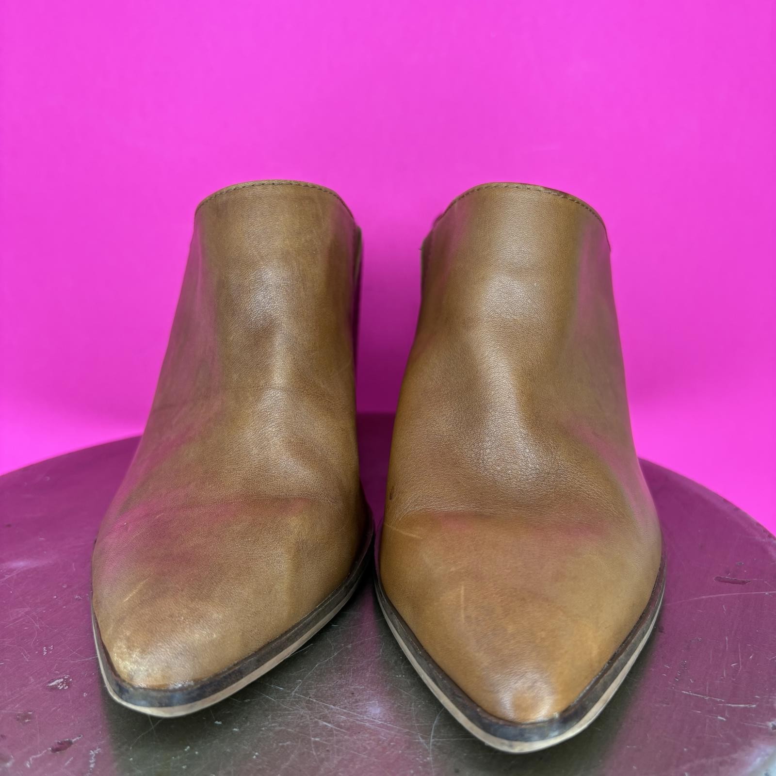 Steve Madden Savina Brown Leather Pointed Toe Stacked Heel Mule US 9.5 UK 7.5