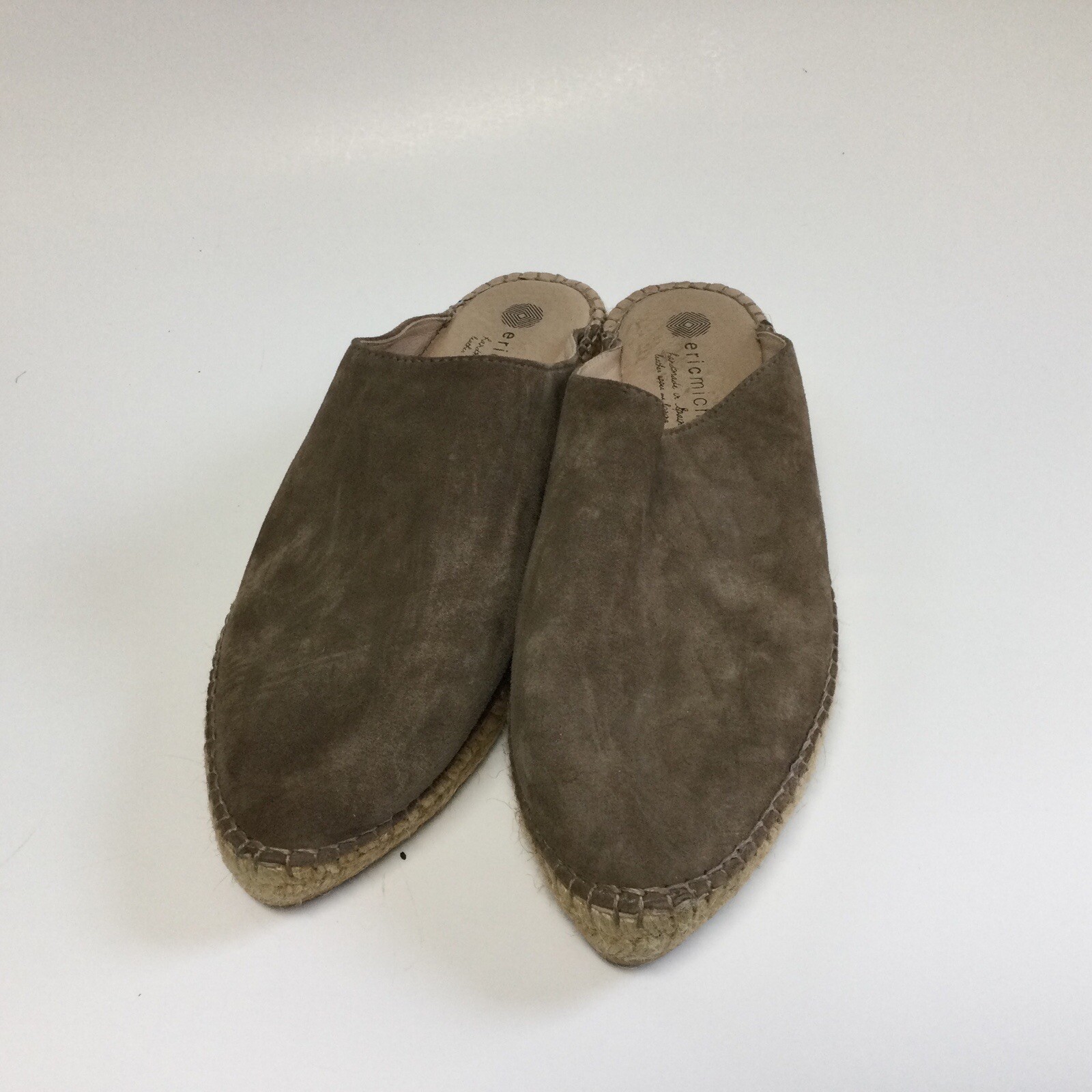 Eric Michael Espadrille Woman Suede Slip On Mule Shoe Size 40 US 9 Mauve Beige