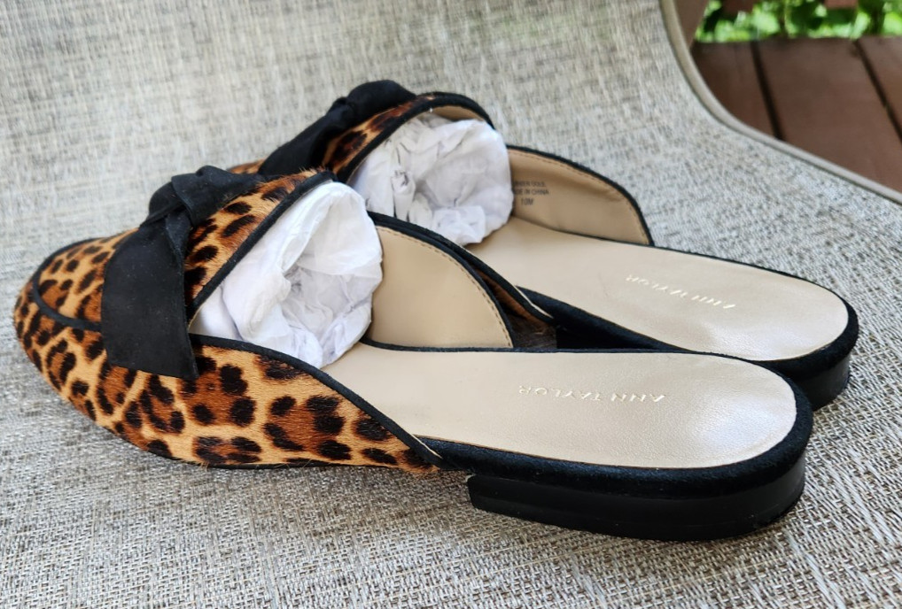ANN TAYLOR CLOGS, Dyed Leopard Calf Hair Mules, Women’s 10 Medium