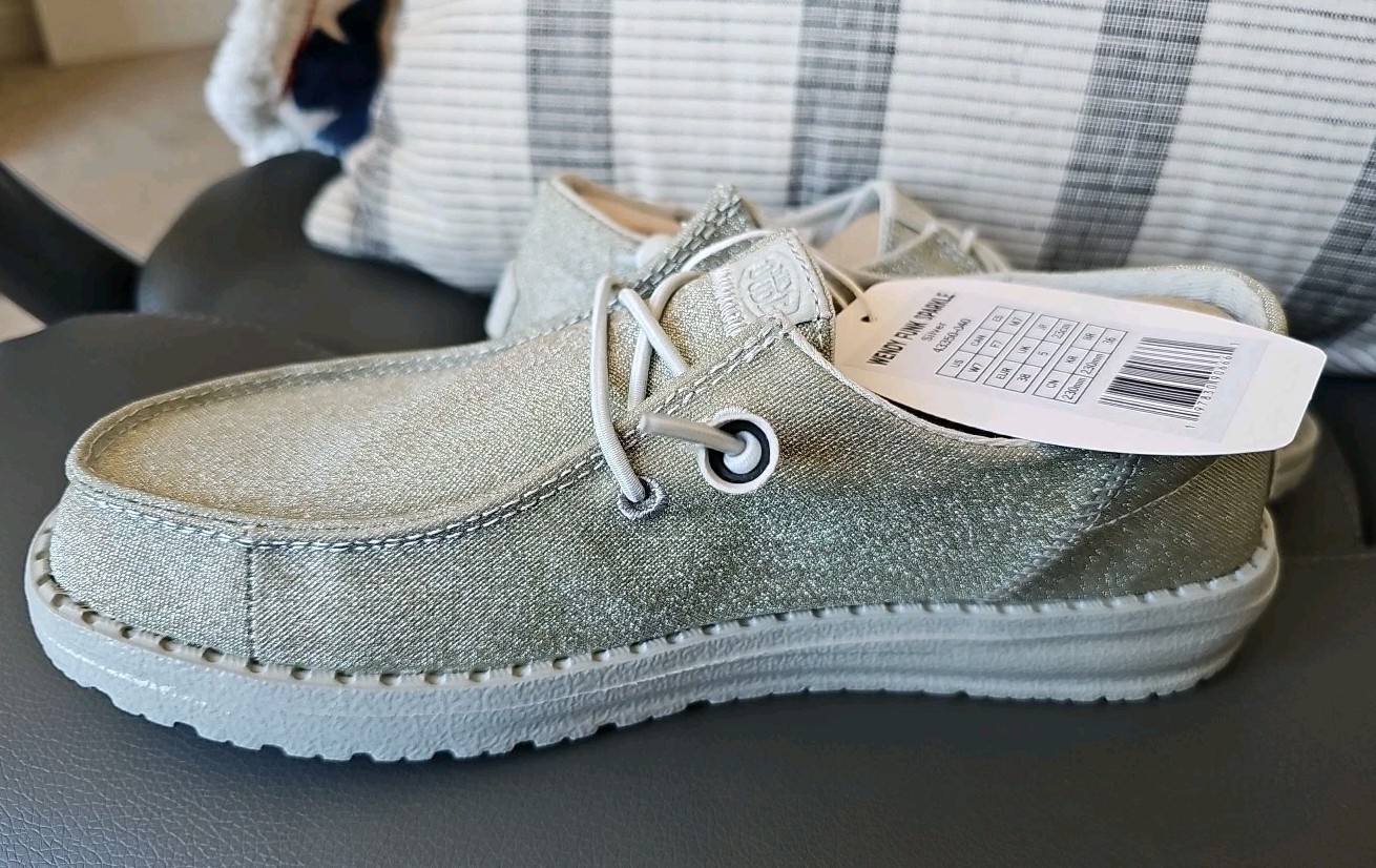 Hey Dude Wendy Funk Sparkle Shoe, Size 7, Silver, Brand New -no Box