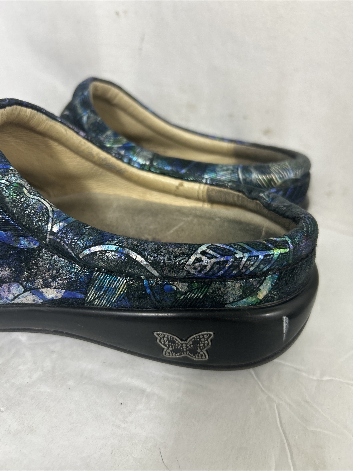 Alegria Mules Clogs Shoes Kay-264 Womens 38 Blue Green Leather Flowers Slip Ons