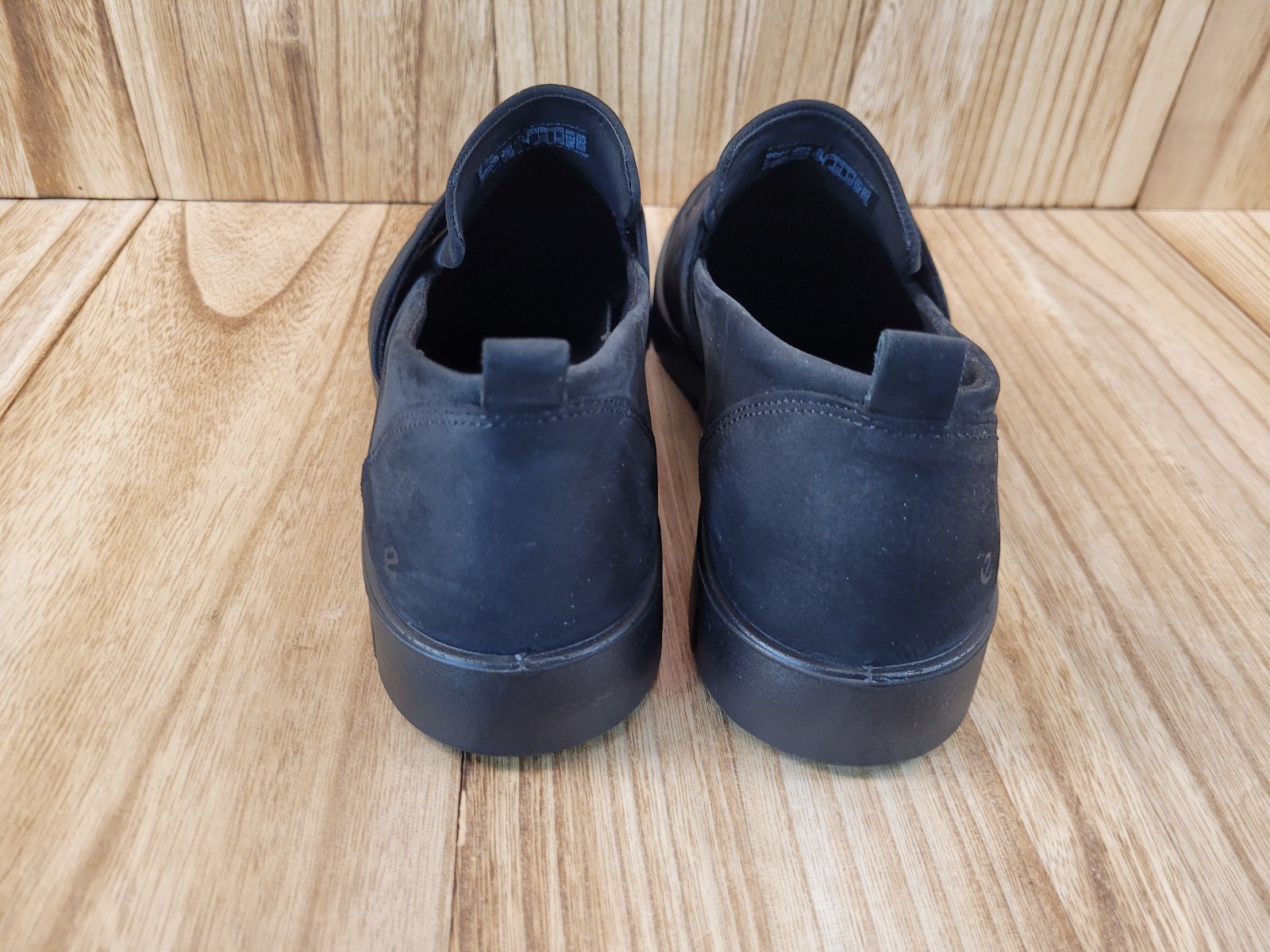 Ecco Bella Stretch Loafers Black Nubuck Slip On Flat Comfy Shoes Womens 8-8.5