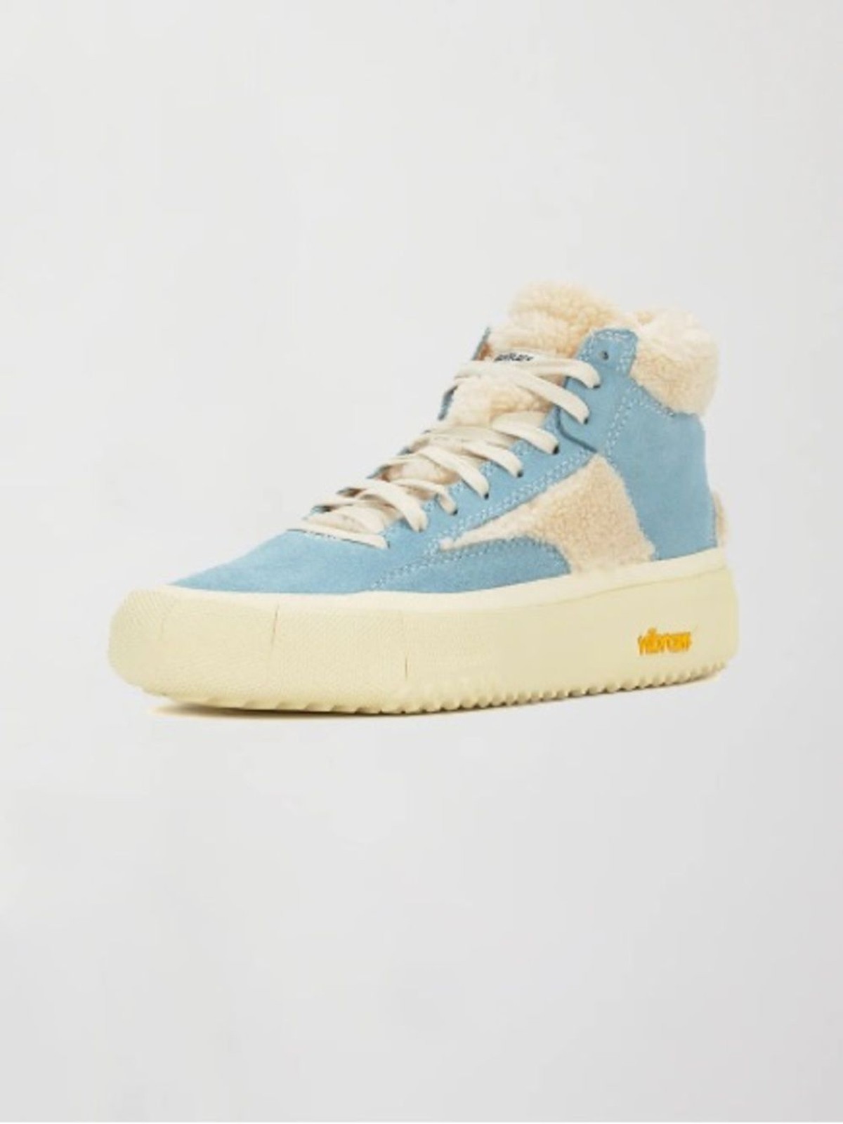 Brandblack women’s Light Blue Suede High-Top Sneakers with Cream Shearling Trim