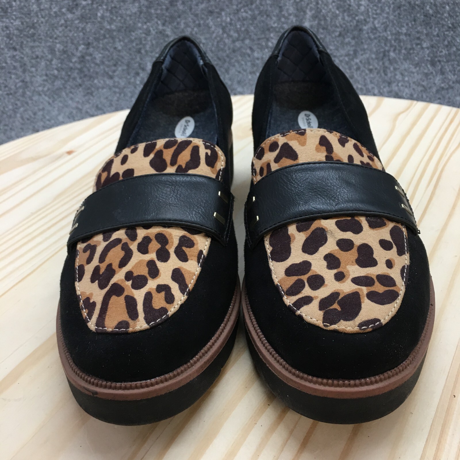 Dr Scholls Be Free Shoes Womens 7 M Grow Up Loafers Leopard Black Brown Slip On