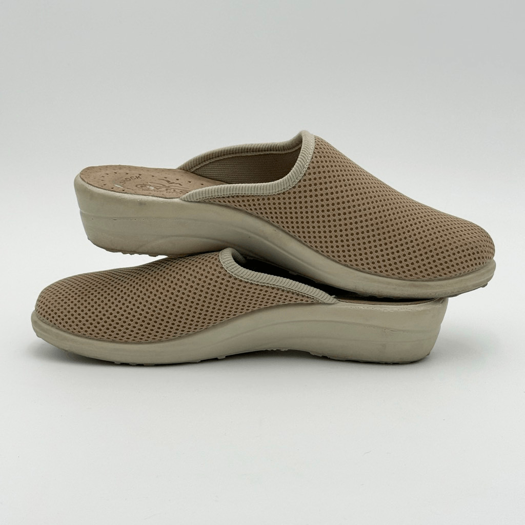 Fly Flot Womens Beige Slip-On Mule Shoes Cloth Slippers – US Size 8-8.5 / EU 39