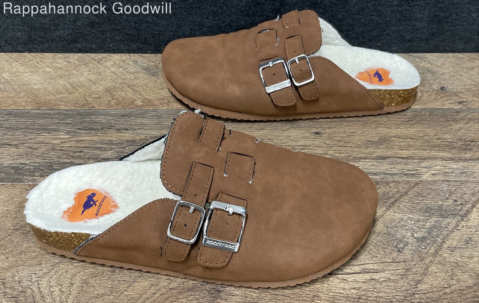 Rocket Dog Brown Faux Suede Shearling Lined Double Buckle Clogs Women’s Size 10