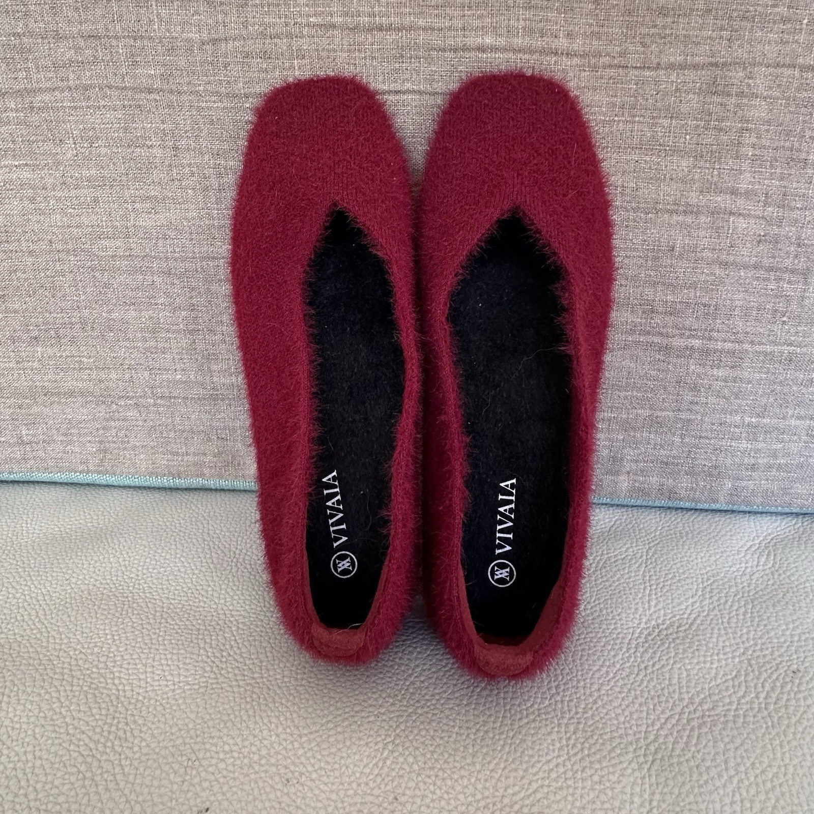 Vivaia Square Toe Recycled Mink K Faux Fur Flats Margot 2.0 Maroon 35.5 US 5.5