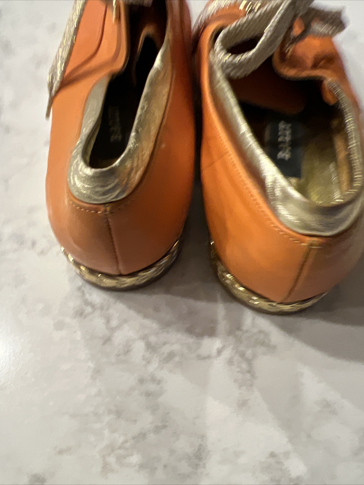 VINTAGE BALLY JALLUT Orange Leather Gold Trim Flats Sneakers Sz 6 M