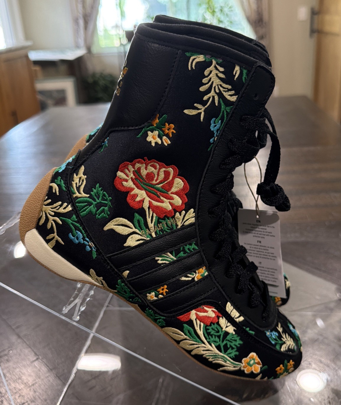 Size 6.5 Adidas Rasant Mid Black Floral Embroidered High Top Womens Shoes JR8884