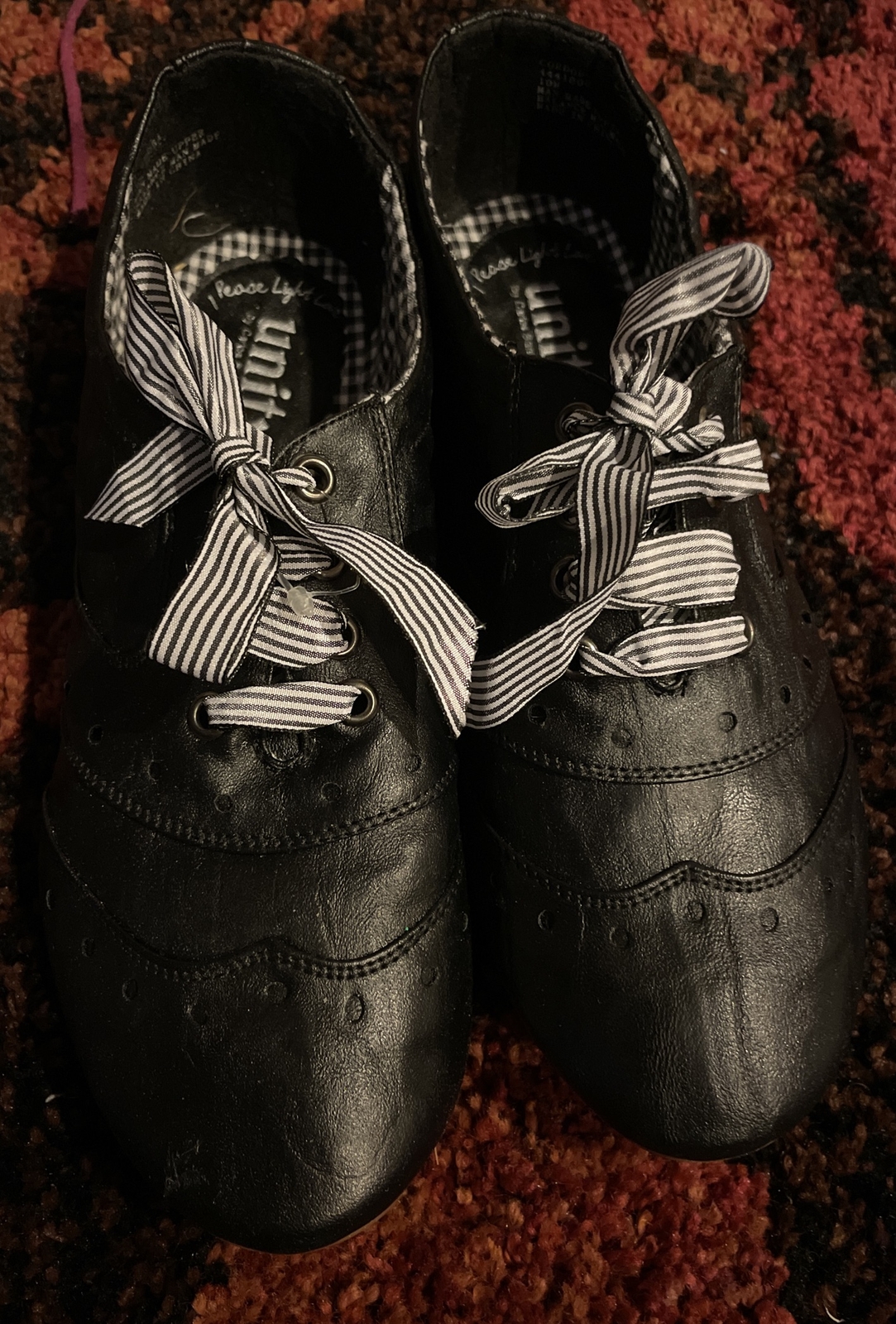 Woman’s Unity By Carlos Santana Shoes Black Faux Leather Flat Lace Up Size 10