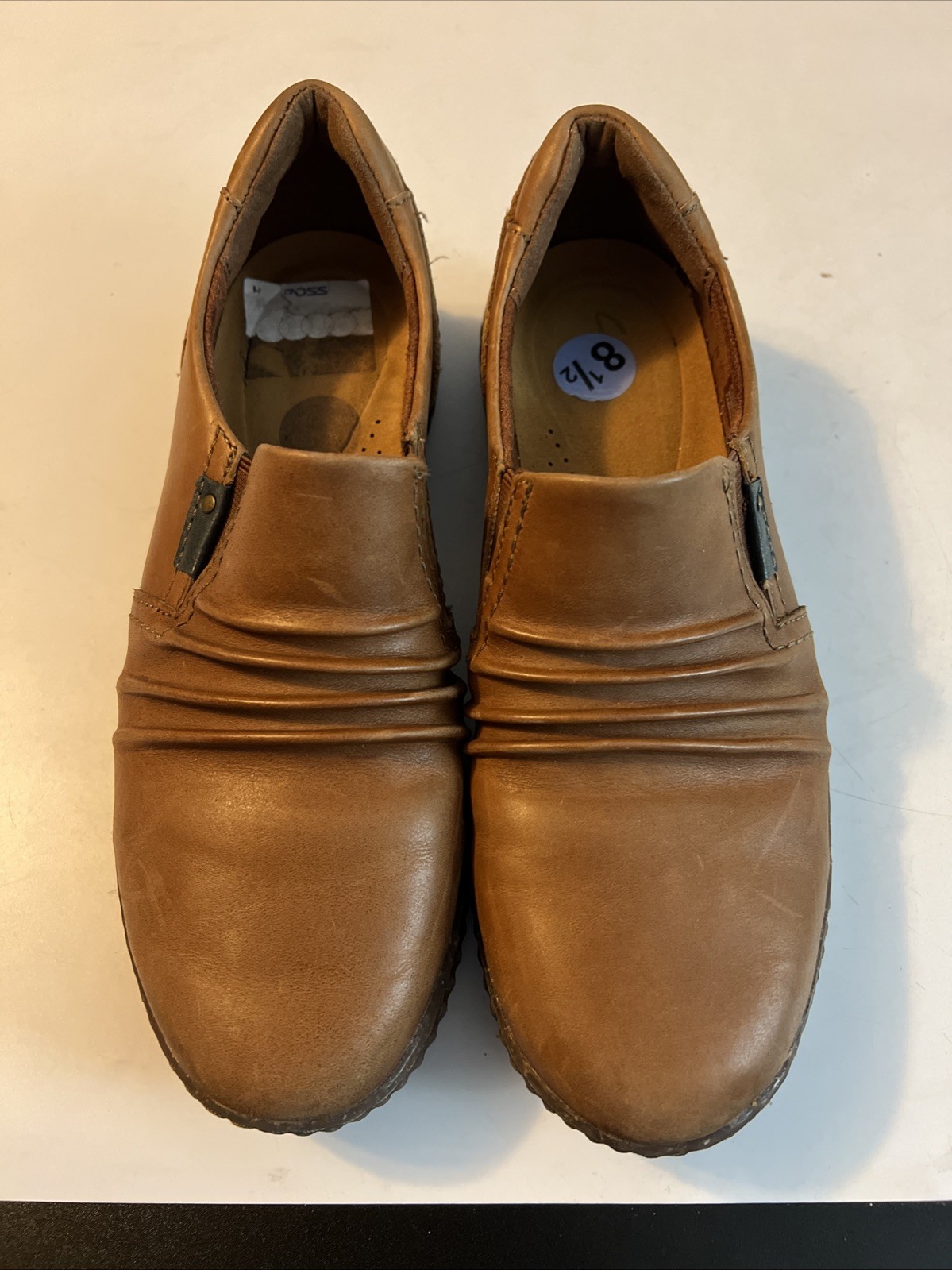 Clarks Magnolia Faye Saddle Brown Leather Ruched Slip On Loafer Moccasin 8.5