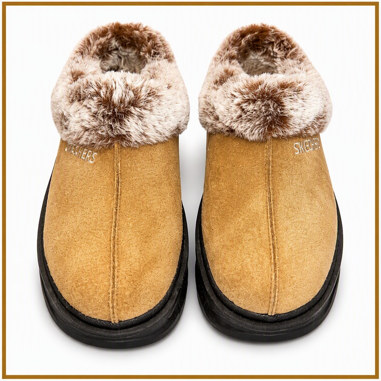 Skechers Shindigs Fortress Clog Mules Women’s 5.5 Brown Suede Faux Fur Lined