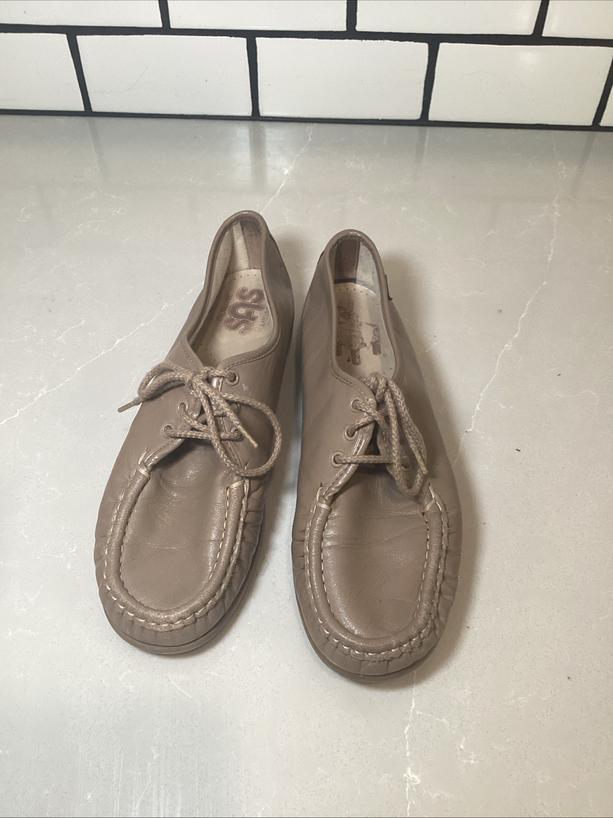 SAS Handmade Comfort Women’s Beige Leather Lace Up Comfort Shoes Size 9M