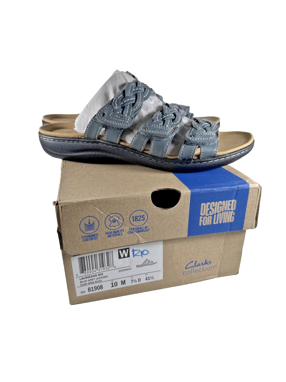 NEW Clarks Originals Womens Laurieann Rio Blue Grey Leather 26181908 Sz.10 M