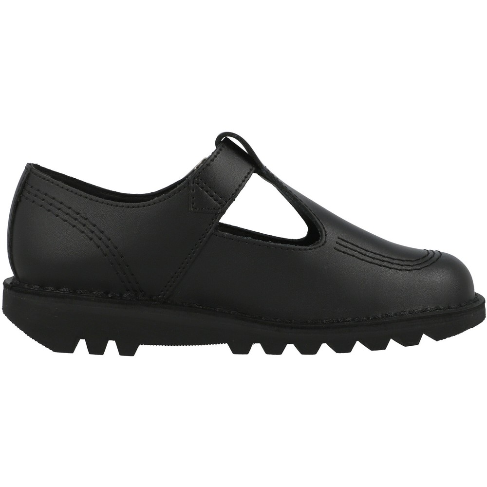 Kickers Kick T-Bar Black Leather Shoes School T-Bar Style with Chunky Sole