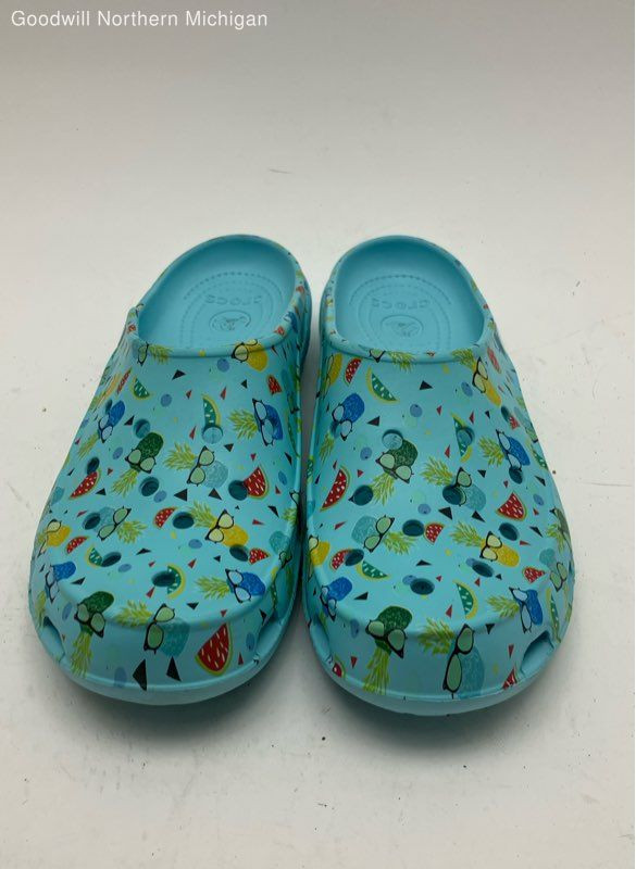 Crocs Springi Slingback Flat Blue Graphic Print Clogs Shoes Women 11