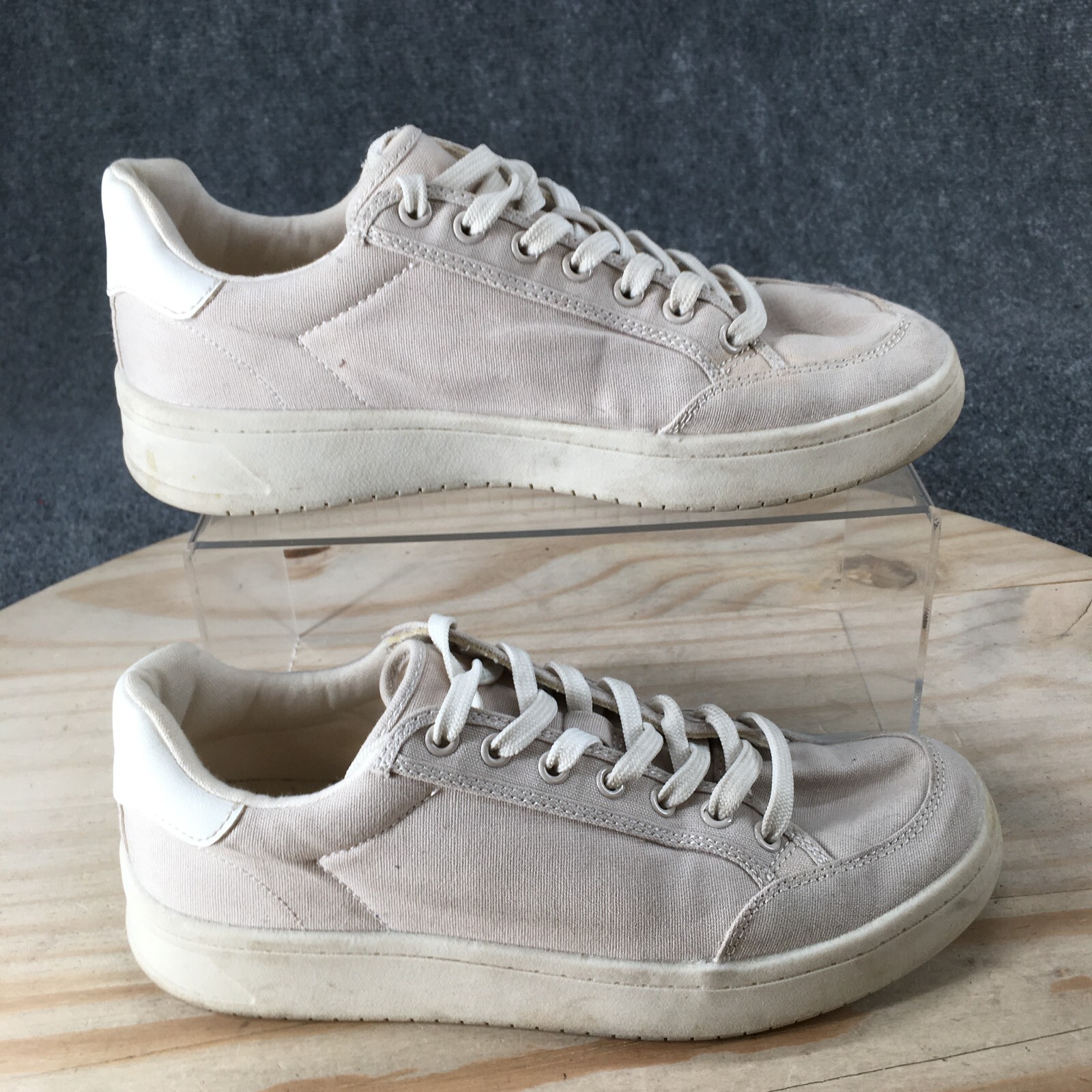 H&M Shoes Womens 6 Casual Sneakers Flats Comfort Beige Fabric Lace Up Low Top
