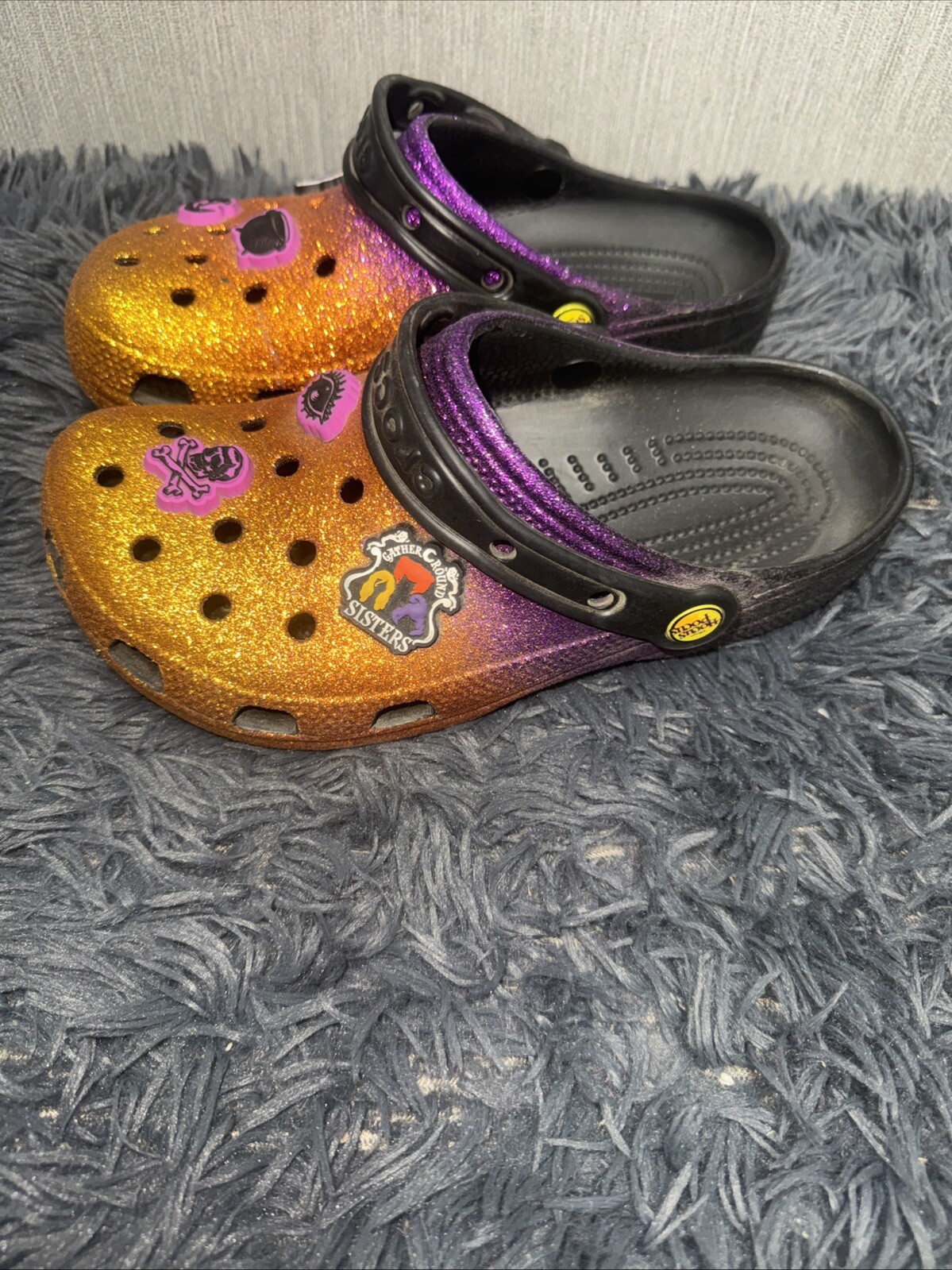 Hocus Pocus Crocs W6 M4 Glitter Halloween Clogs Orange Purple Spooky Sandals