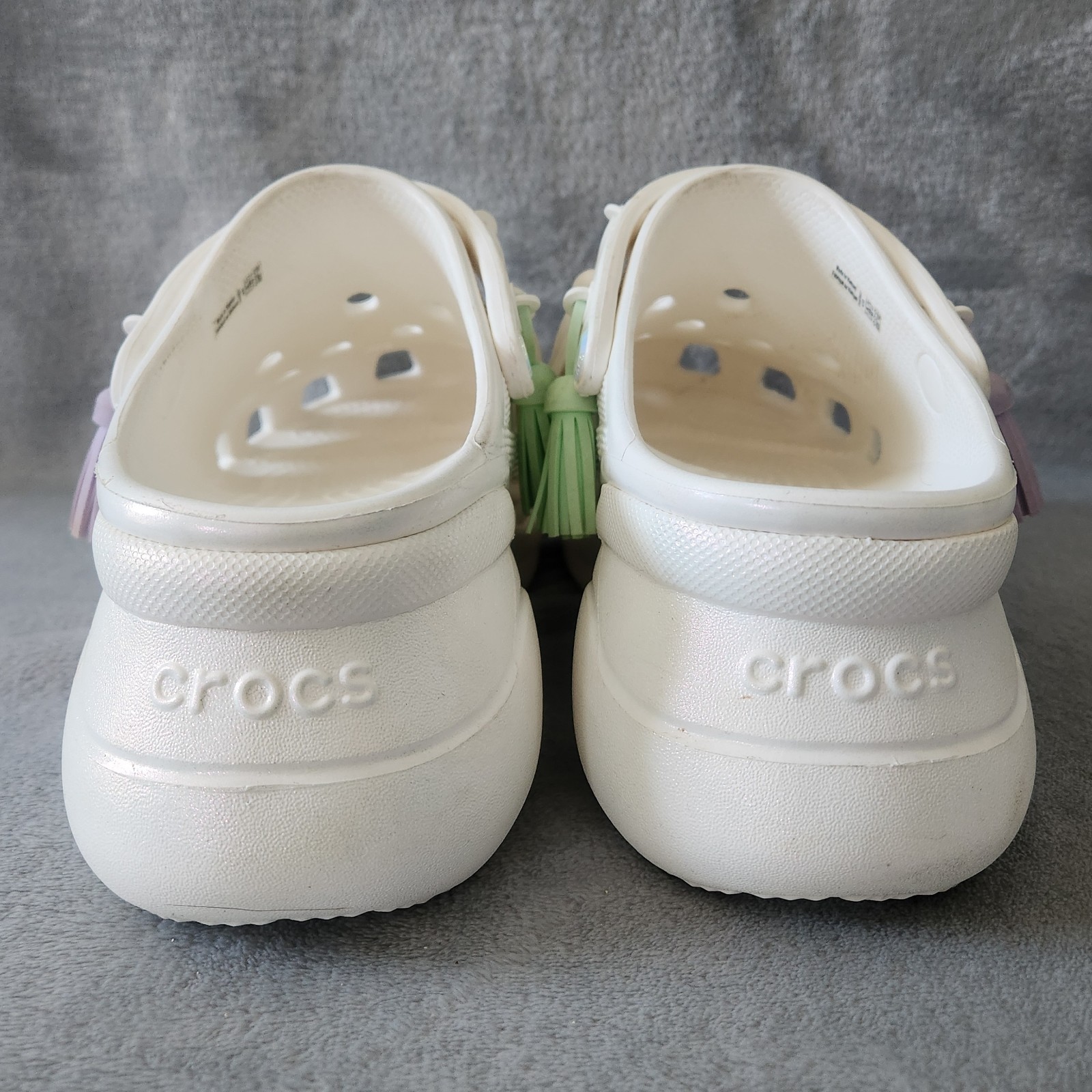 CROCS Classic Bae Festival Womens Iridescent White Tassel Platform Shoes Size 10