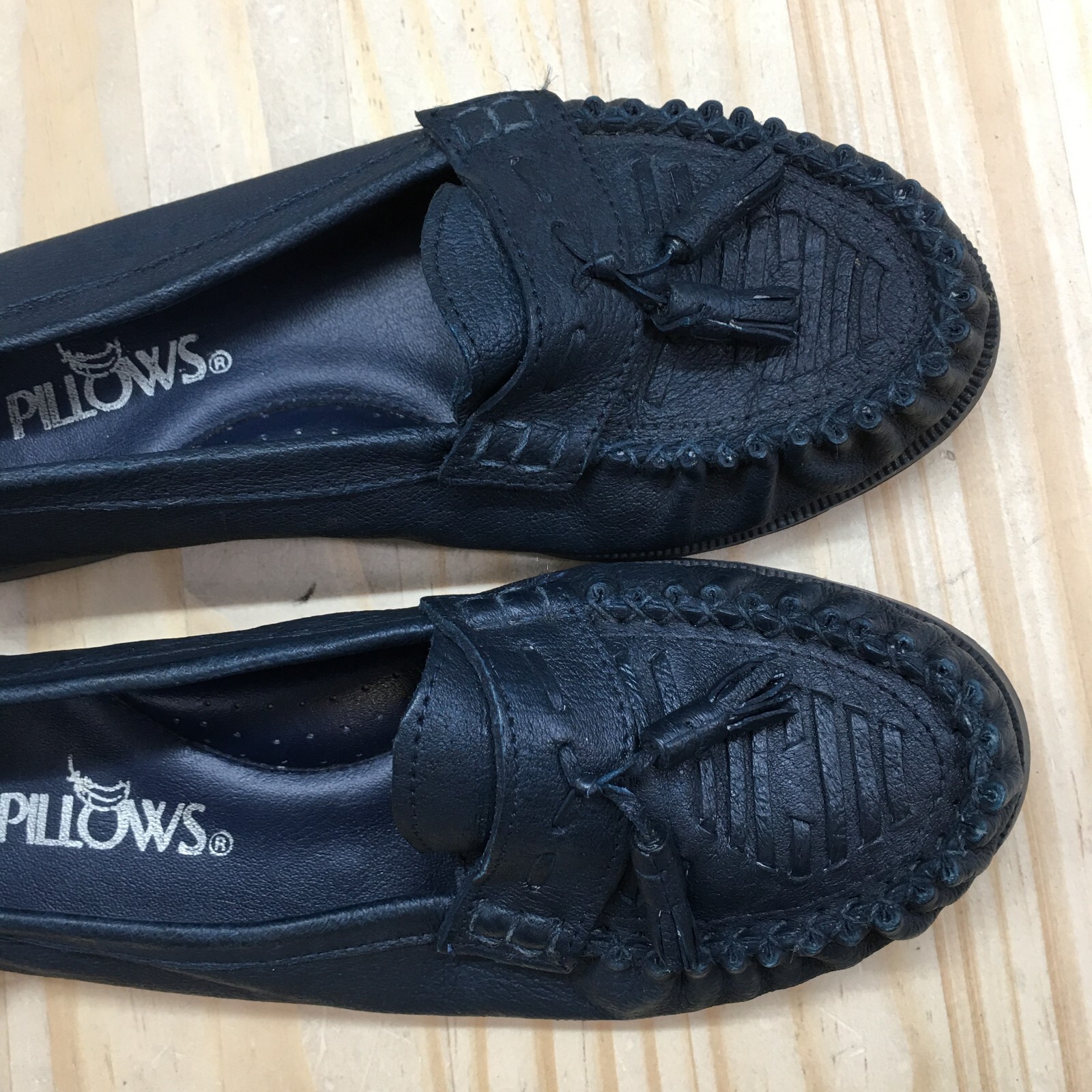 Pillows Shoes Womens 6.5 Loafers Kiltie Black Leather Moc Toe Comfort Low Top