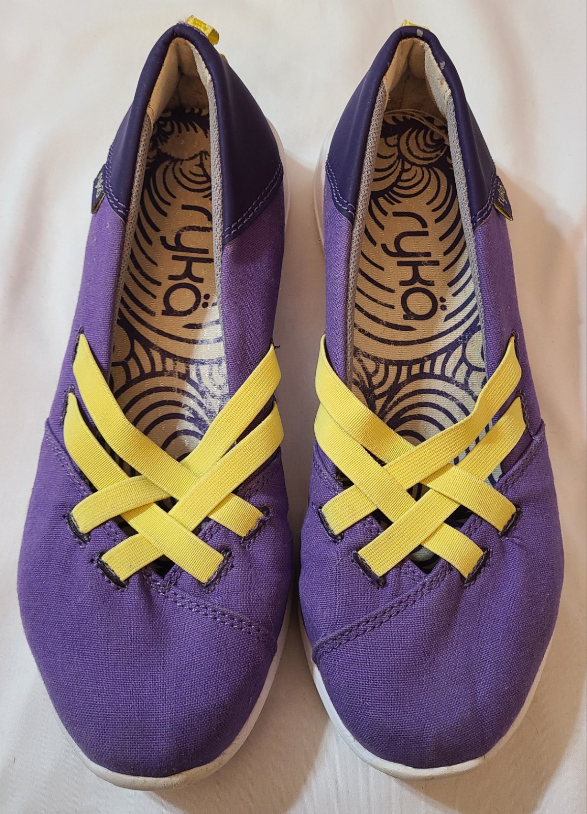Ryka Aerial Slip On Comfort Shoes Womens Size 7M Purple & Yellow Canvas Athletic