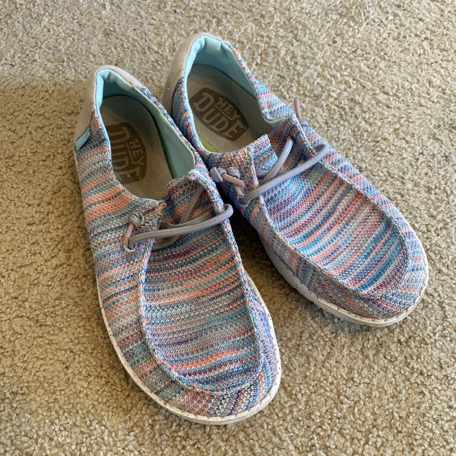 Hey Dude Wendy Sox Shoes Women’s Size 5 Sunset Pink Blue Purple Slip On Loafers