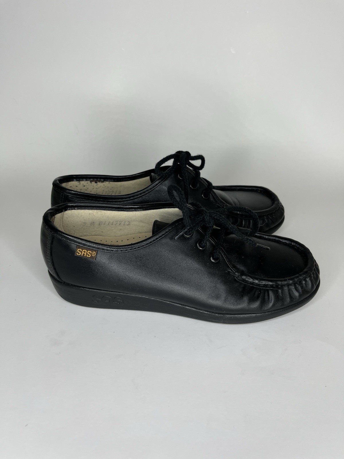 SAS Handsewn Shoes Moc Toes Lace Up Women Size 5M Black Leather USA