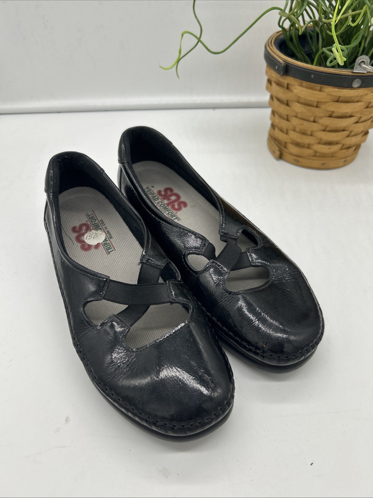 SAS Comfort Tripad Black Patent Leather Low Slip On, Crissy Women’s Size 7