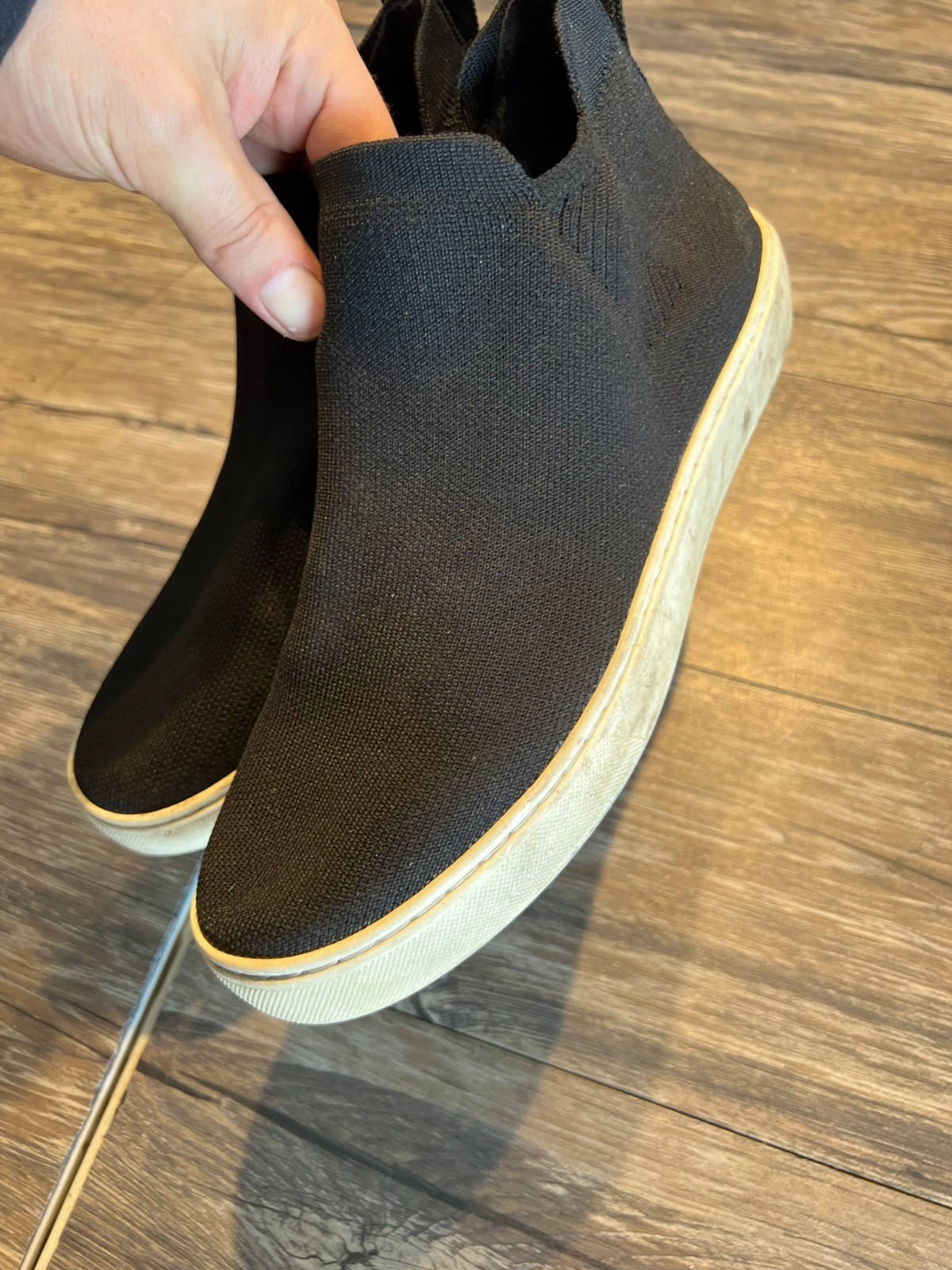 Rothy’s The Chelsea Ankle Sneaekrs Womens 9 Black Knit Slip On Sustainable