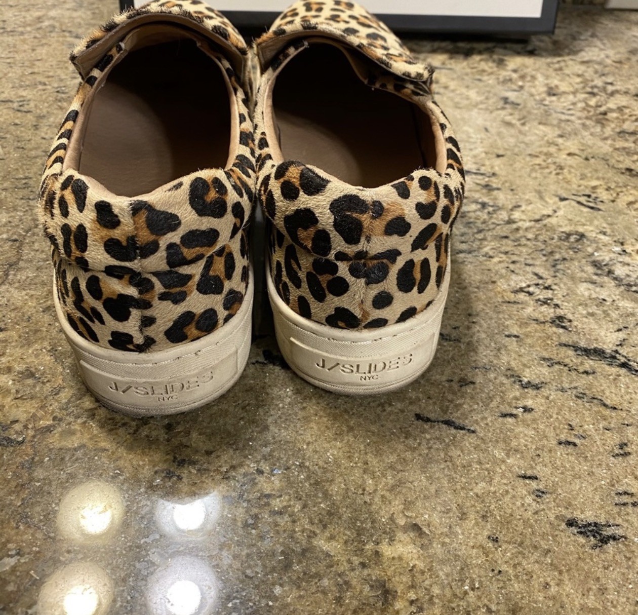 J/Slides NYC Harry Leopard Pony Hair Leather Slip On Sneakers Womens 8.5