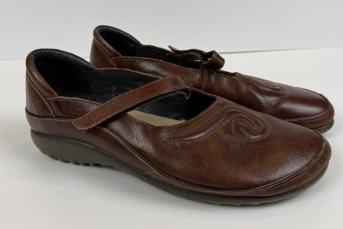 Naot Brown Leather Mary Jane Comfort Shoes Womens 42 US 11 Hook Loop